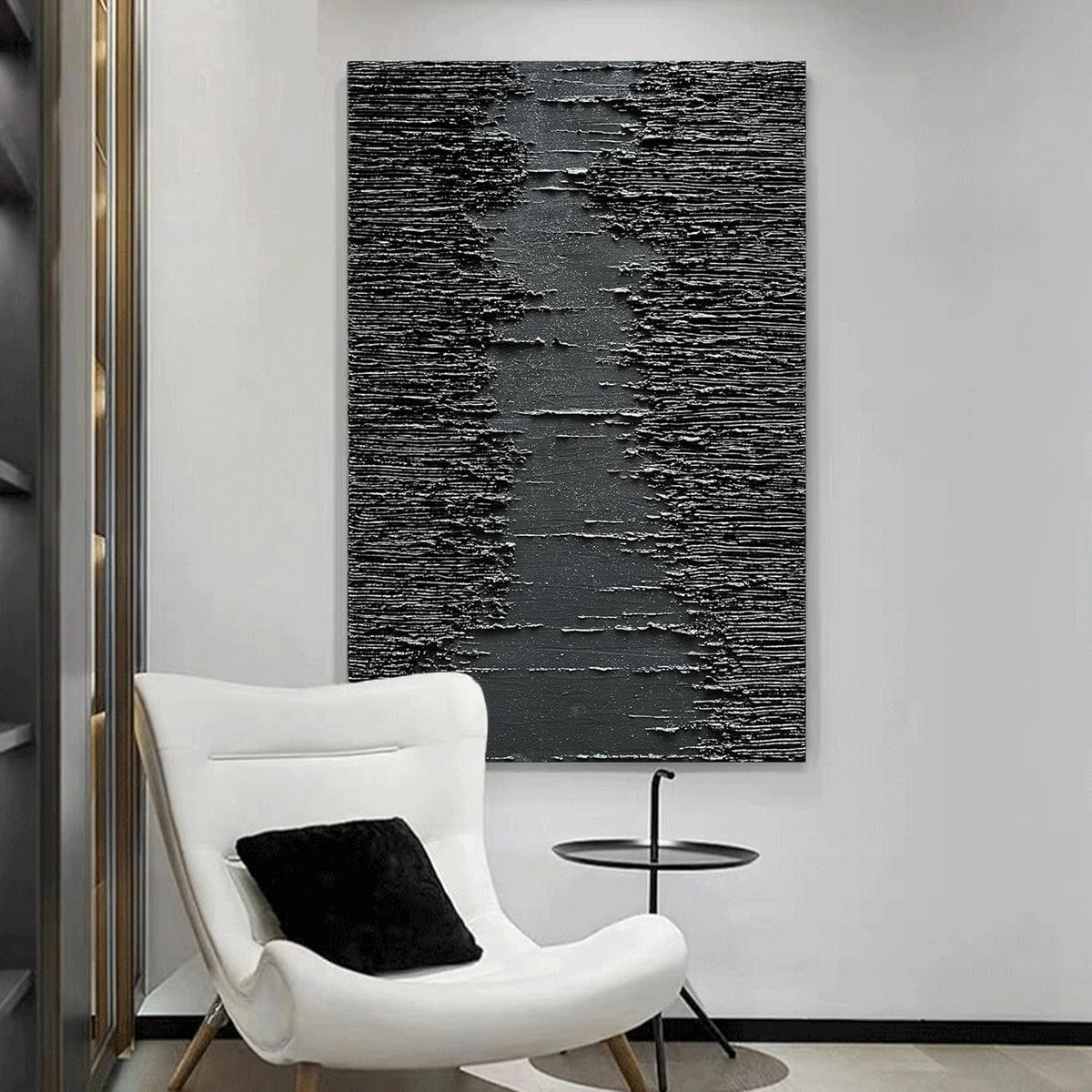 NANKAI Art Hand-Painted Thick Texture Black Minimalist Oil Painting 45x30 Inchs Texture Abstract