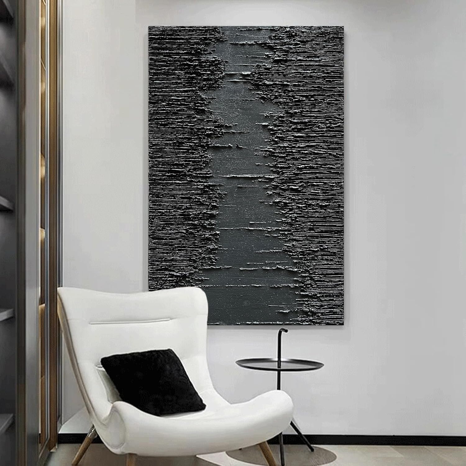 NANKAI Art Hand-Painted Thick Texture Black Minimalist Oil Painting 45x30 Inchs Texture Abstract