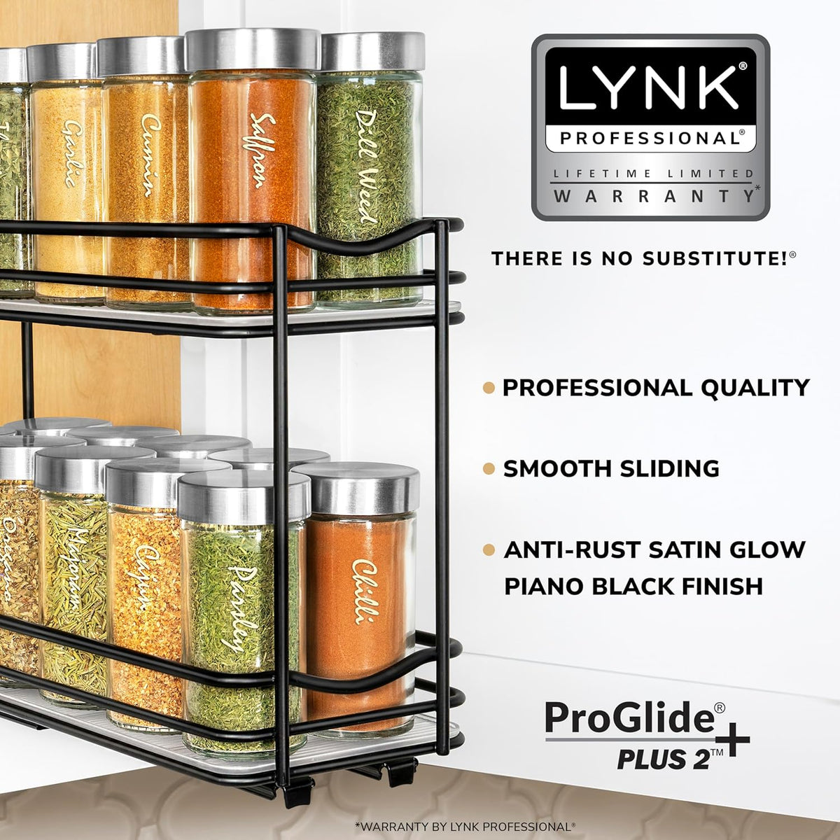 LYNK PROFESSIONAL® Pull Out Spice Rack Organizer for Inside Kitchen Cabinets - 4-1/4 inch Wide