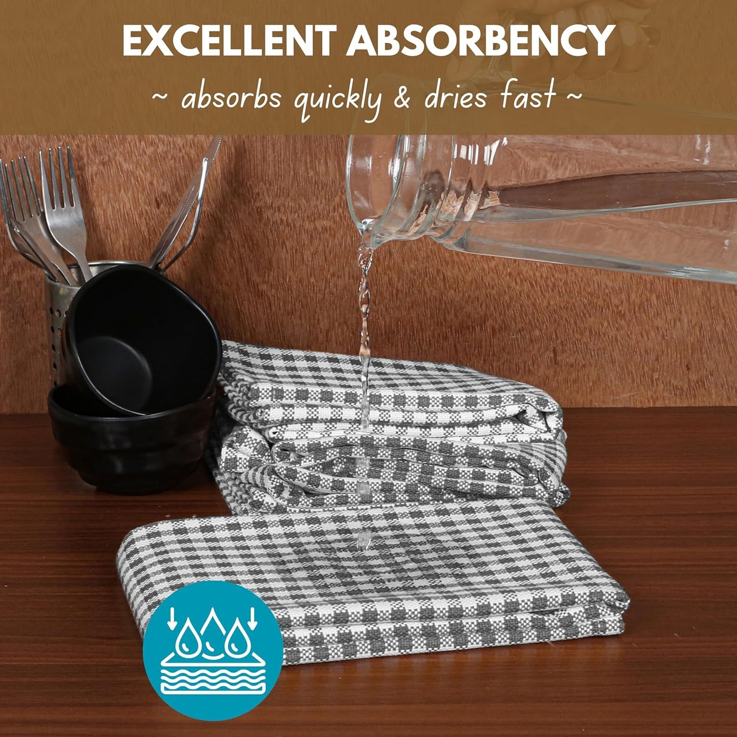 Native Fab 4 Pack Gingham Plaid Kitchen Towels 16"x26" - 100% Cotton Absorbent Washable Tea Towels