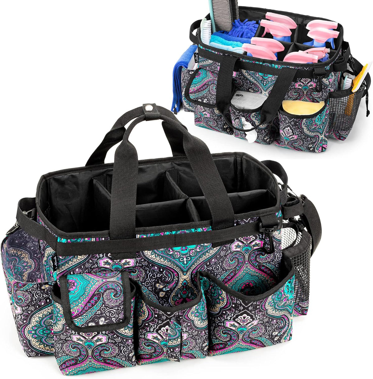 LoDrid Large Wearable Cleaning Caddy Bag with Detachable Divider, Cleaning Supply Tote Organizer