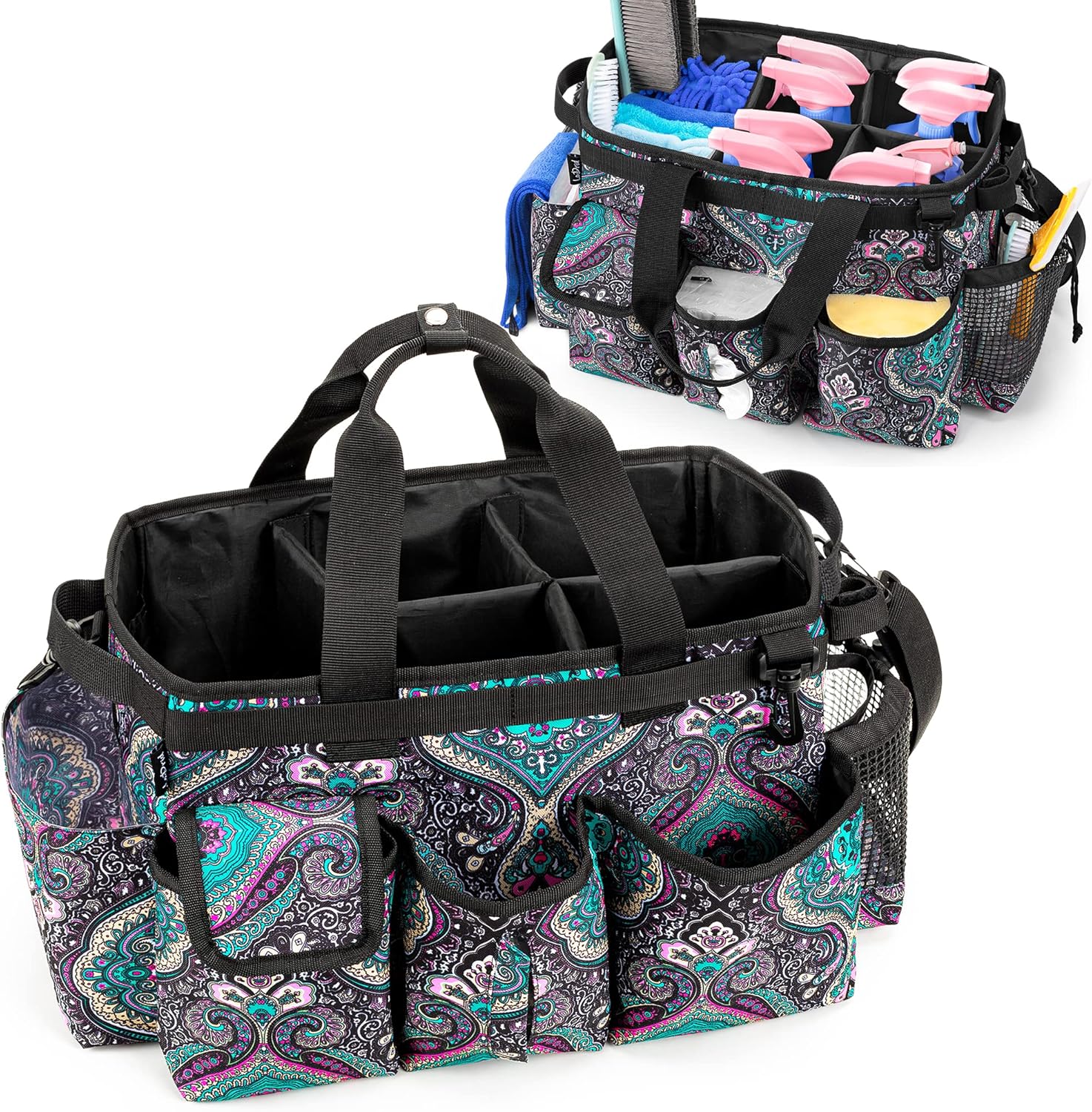 LoDrid Large Wearable Cleaning Caddy Bag with Detachable Divider, Cleaning Supply Tote Organizer