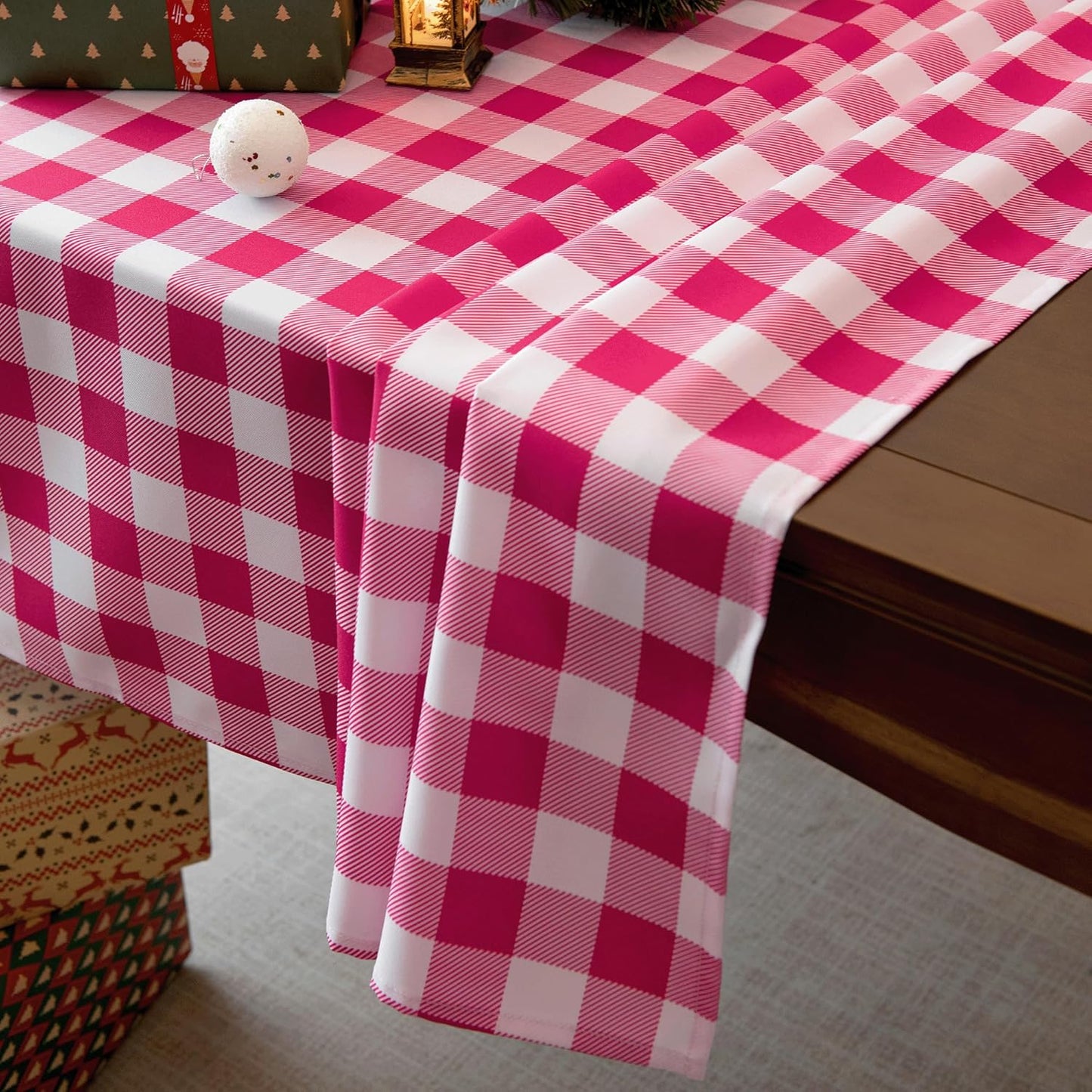 Waterproof Checkered Tablecloth Fabric - Rectangle 58x84 Inch Valentines Table Cloth for