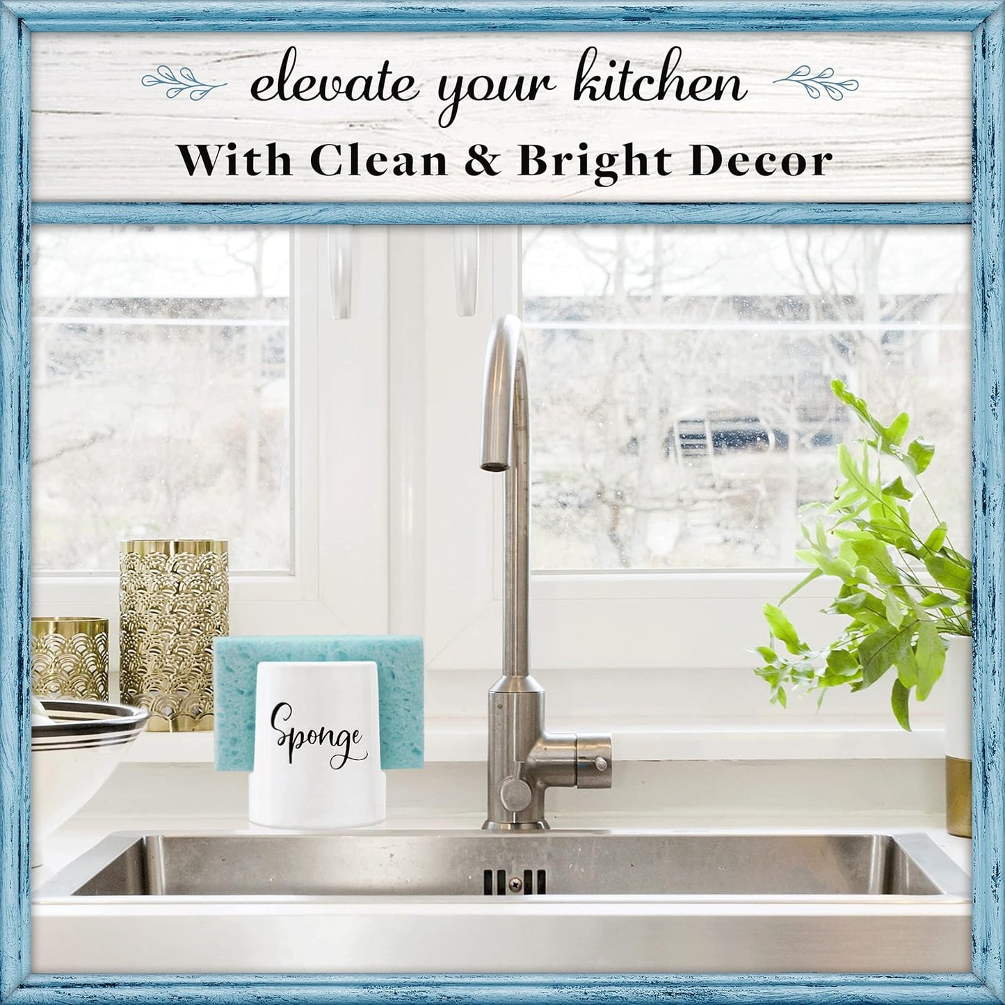 Home Acre Designs Sponge Holder for Kitchen Sink - Rustic Farmhouse Home & Kitchen Decor - White