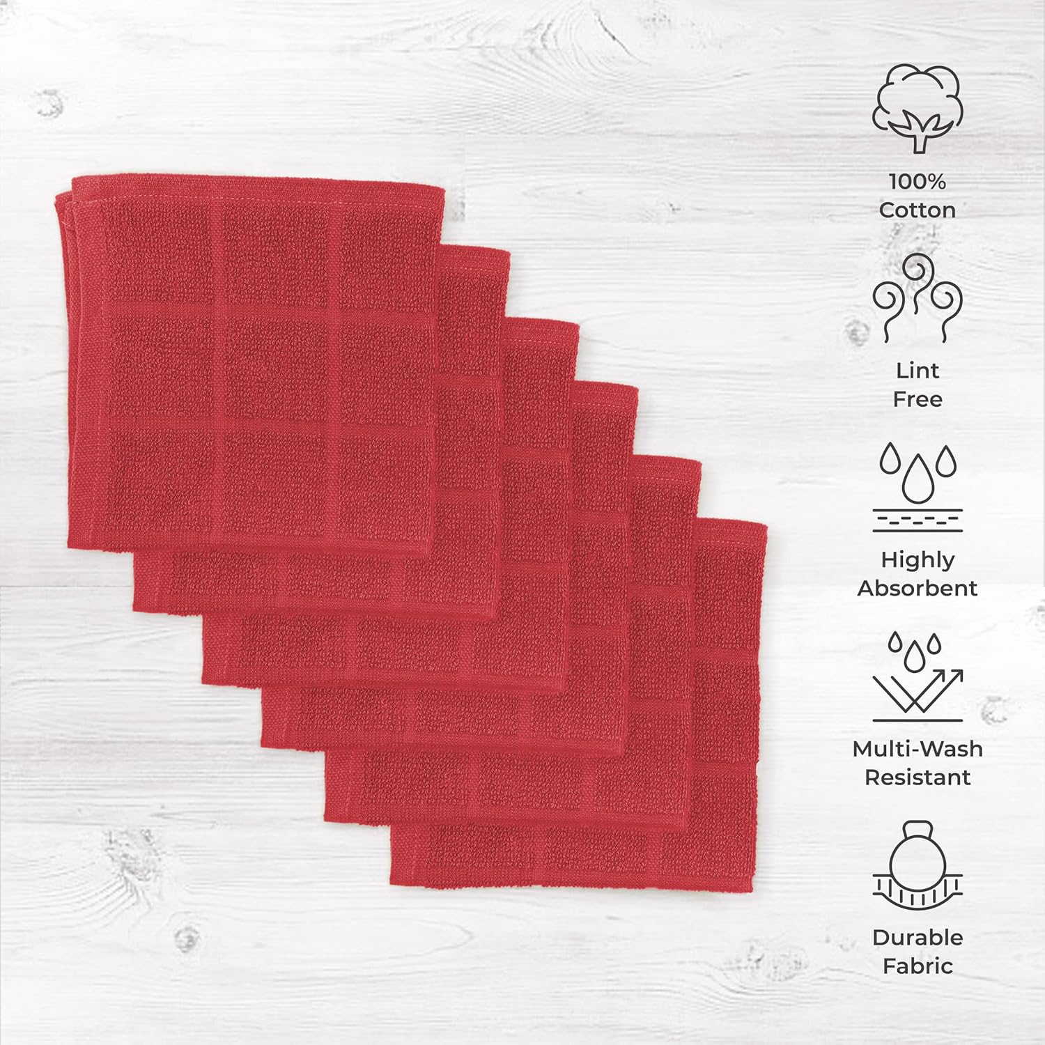 100% Cotton Dish Cloths for Dish Washing, Terry Dish Cloth, Cotton Dish Rags, 6 Pack, Super Soft