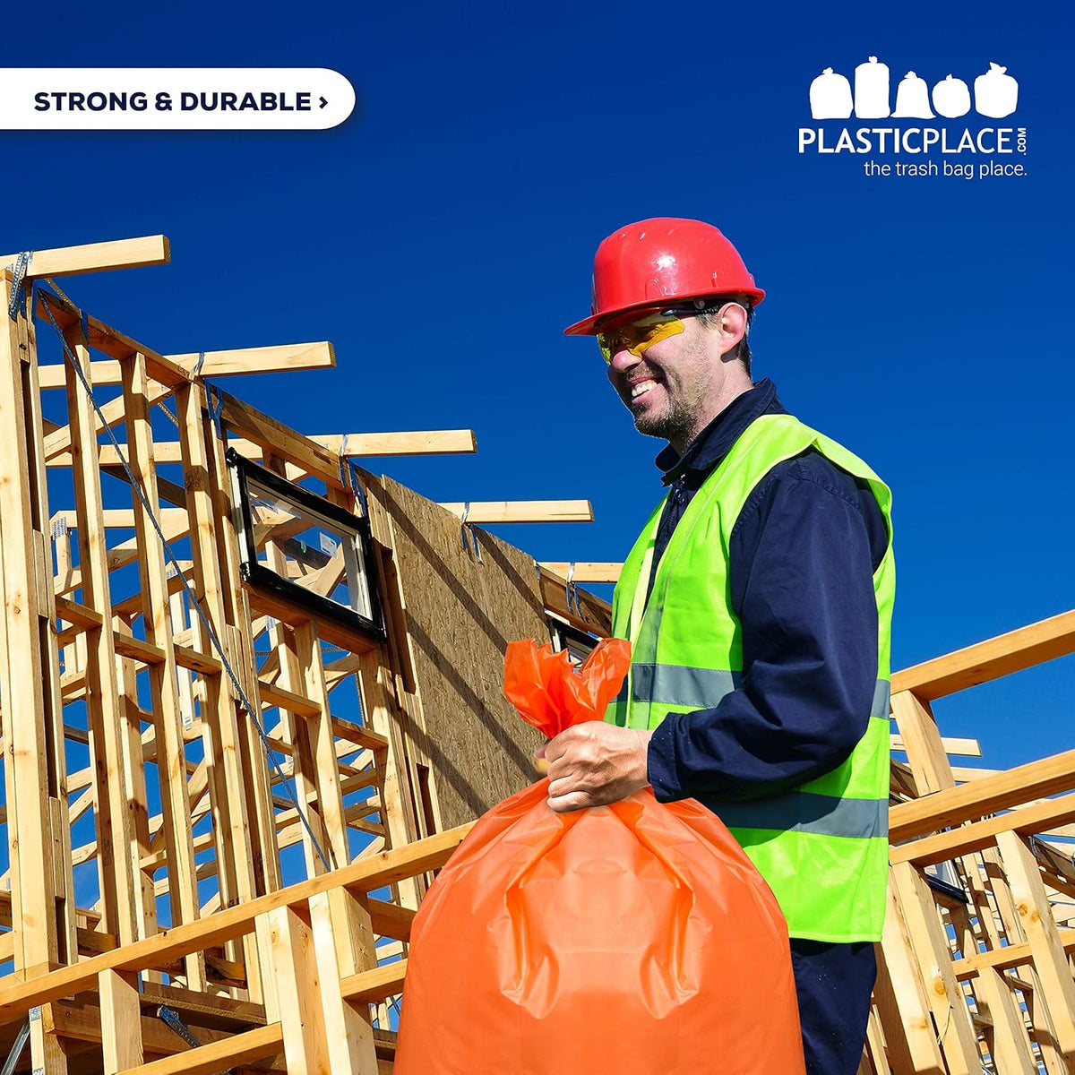 Plasticplace 42 Gallon Trash Bags |3.0 Mil | Orange Heavy Duty Contractor Trash Bags | 33" x 48"