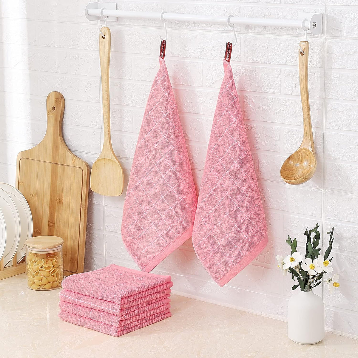 Homaxy 100% Cotton Terry Kitchen Dish Cloths, Ultra Soft and Absorbent Dish Towels for Kitchen