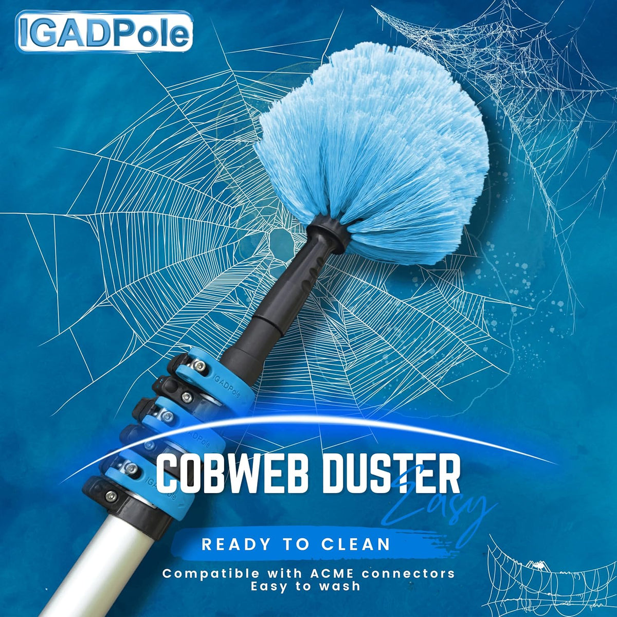23ft IGADPole Washing Kit: Water-fed Brush, Cobweb Duster and 10” Squeegee and Soap Dispenser, with