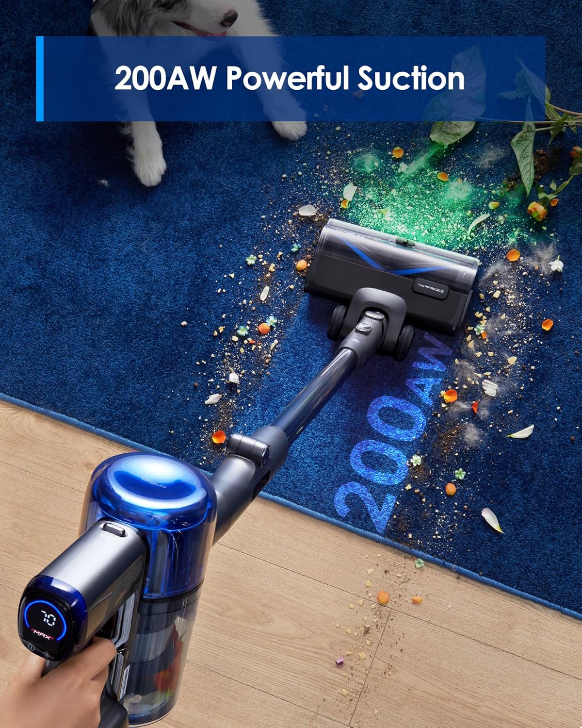 Tineco Pure ONE S70 Cordless Vacuum Cleaner, 200AW Powerful Suction, 3D Sense Pro Cleaning System