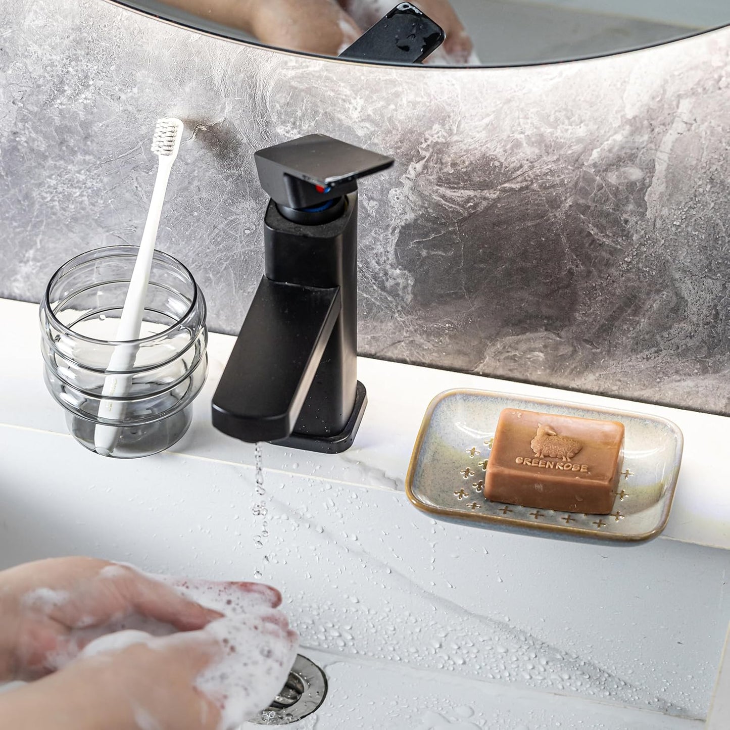 Gomakren Soap Dish, Shower Soap Holder, Ceramic Soap Dishes for Bar Soap Sponge Shampoo, Soap Saver