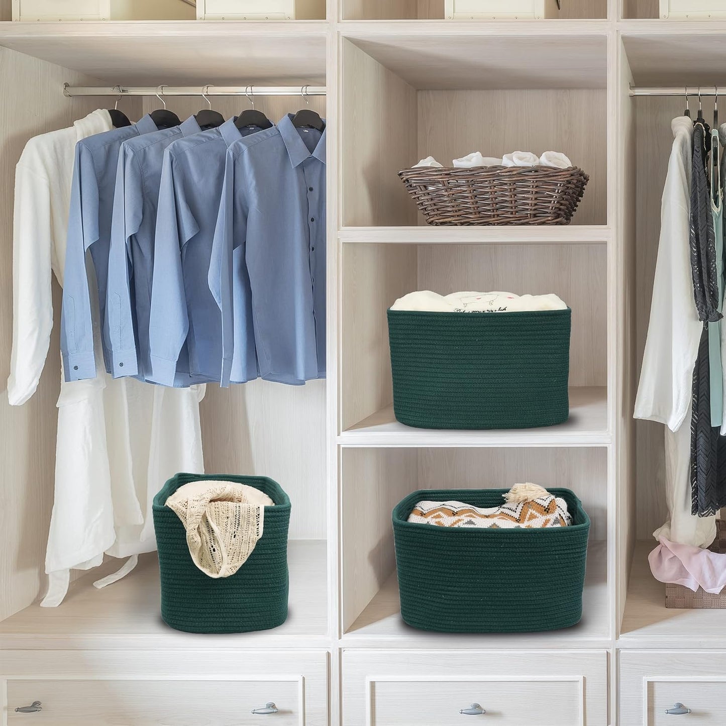 Cotton Rope storage Basket Bins14.5X9.5X9.3“ Basket for Organizing Shelves Rectangle Decorative