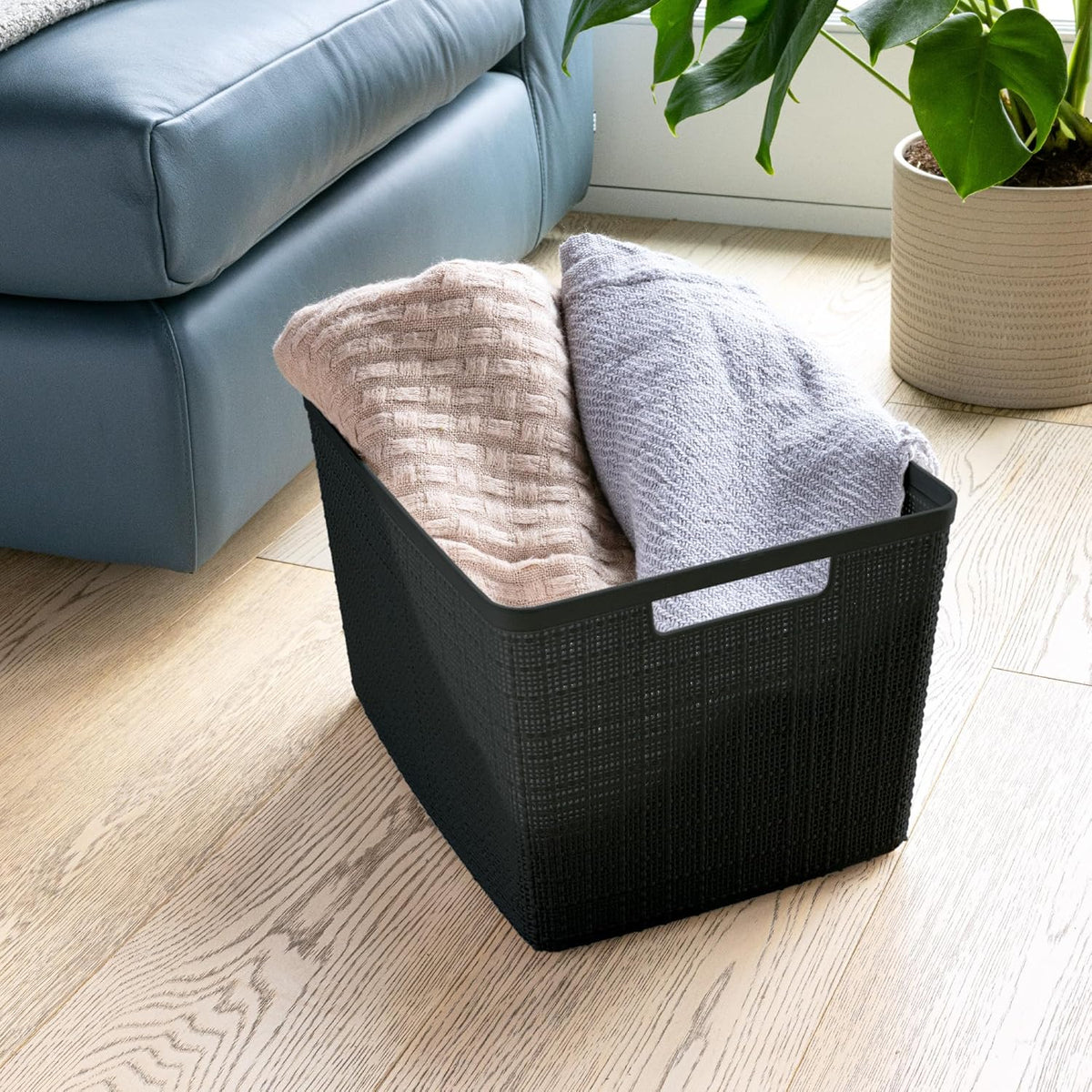 Curver Jute Large Decorative Plastic Organization and Storage Baskets, Perfect Bins for Home