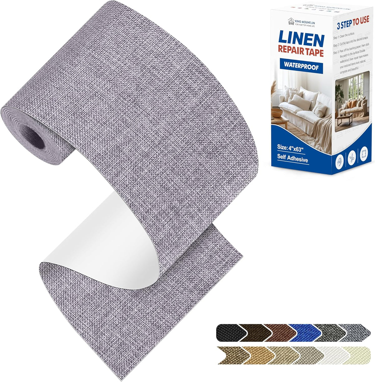 KING MOUNTAIN Linen Repair Patches, Self-Adhesive Linen Fabric Patches, 4 X 63 inch Extra Size