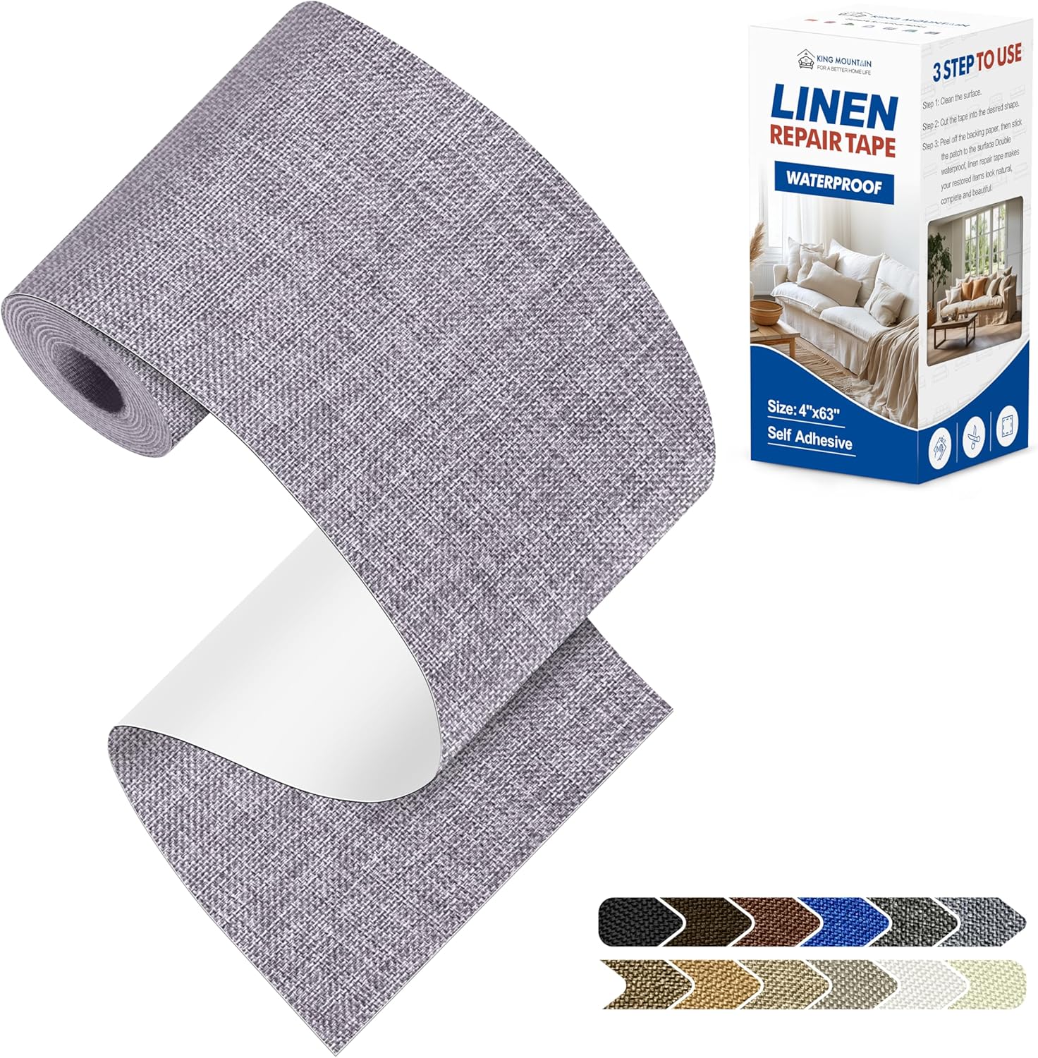 KING MOUNTAIN Linen Repair Patches, Self-Adhesive Linen Fabric Patches, 4 X 63 inch Extra Size
