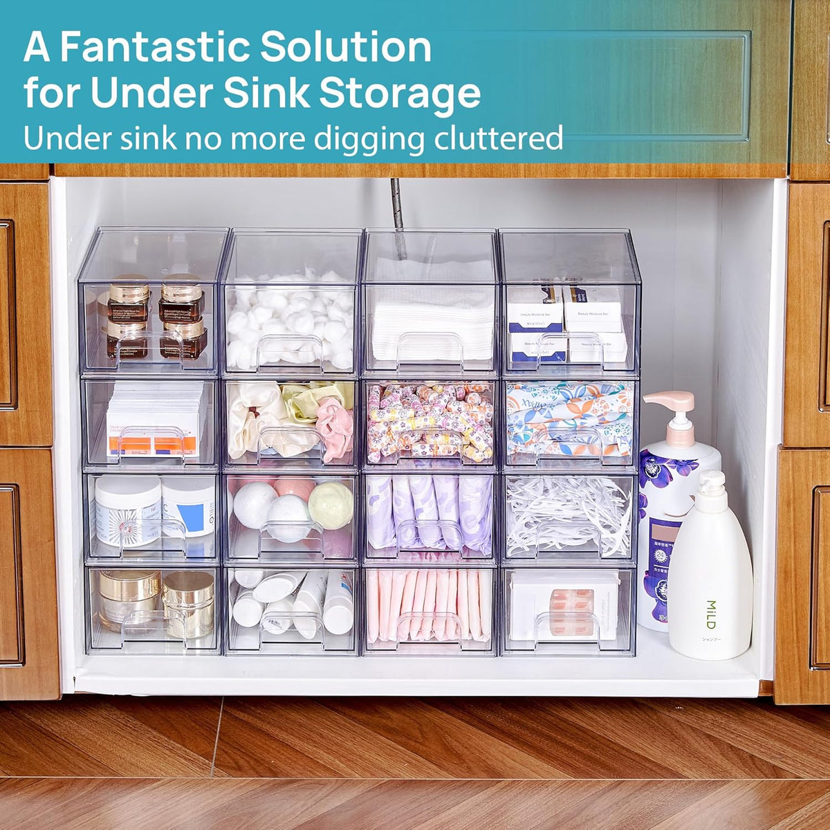 Vtopmart 2 Pack Clear Stackable Storage Drawers, 4.4'' Tall Acrylic Bathroom Makeup