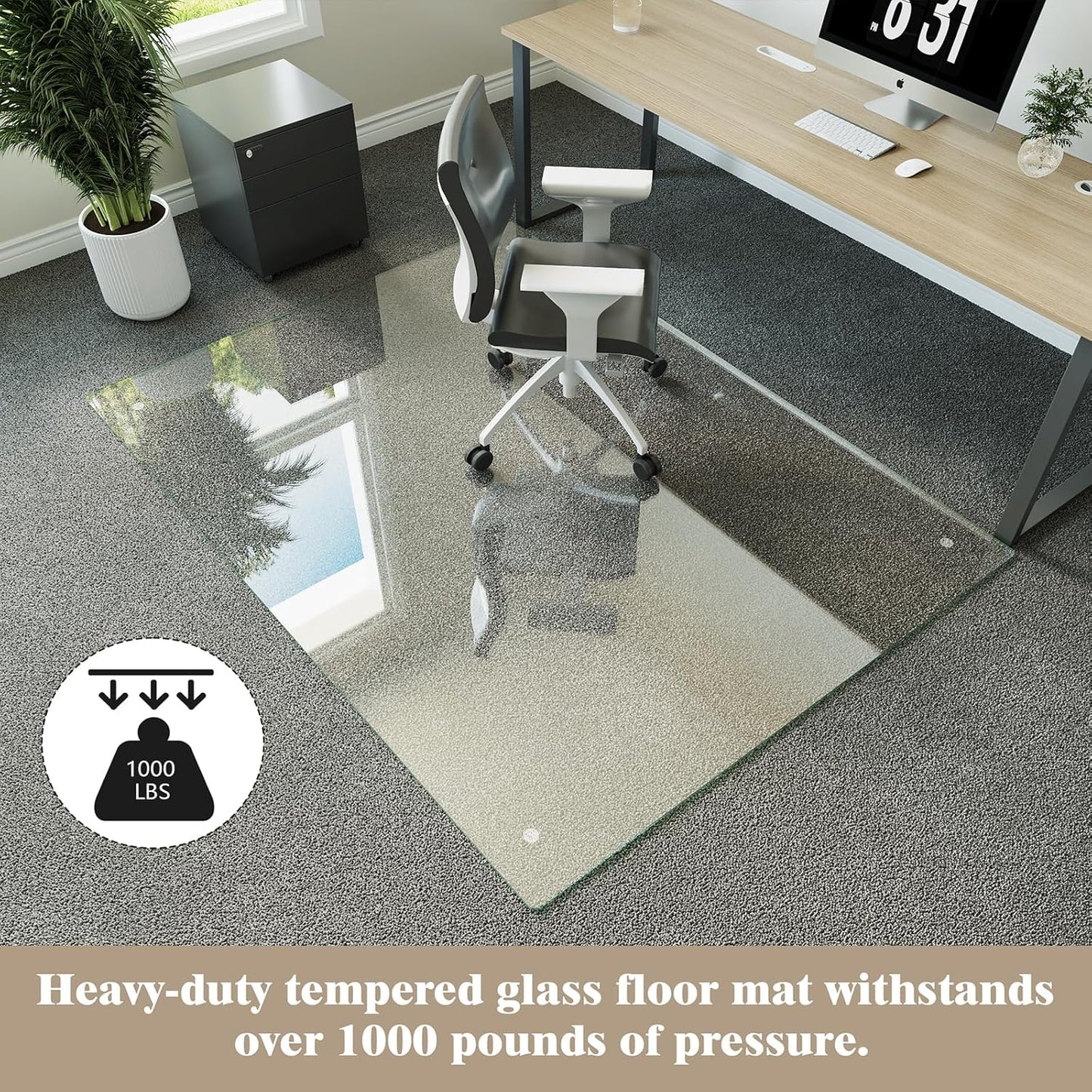 Koonmi Tempered Glass Chair Mat for Hardwood Floors & Carpets, 54" x 72“ Transparent Heavy Duty