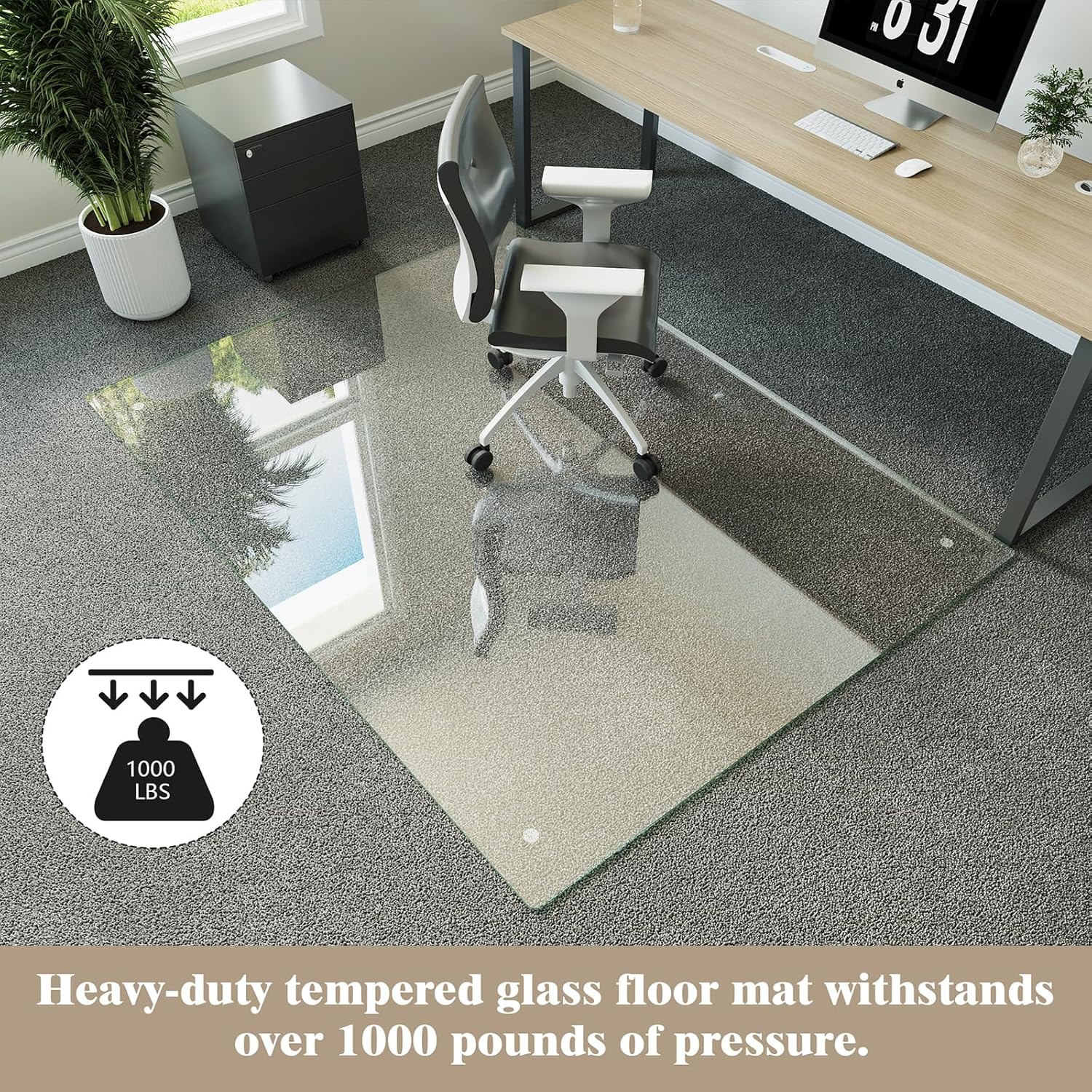 Koonmi Tempered Glass Chair Mat for Hardwood Floors & Carpets, 54" x 72“ Transparent Heavy Duty