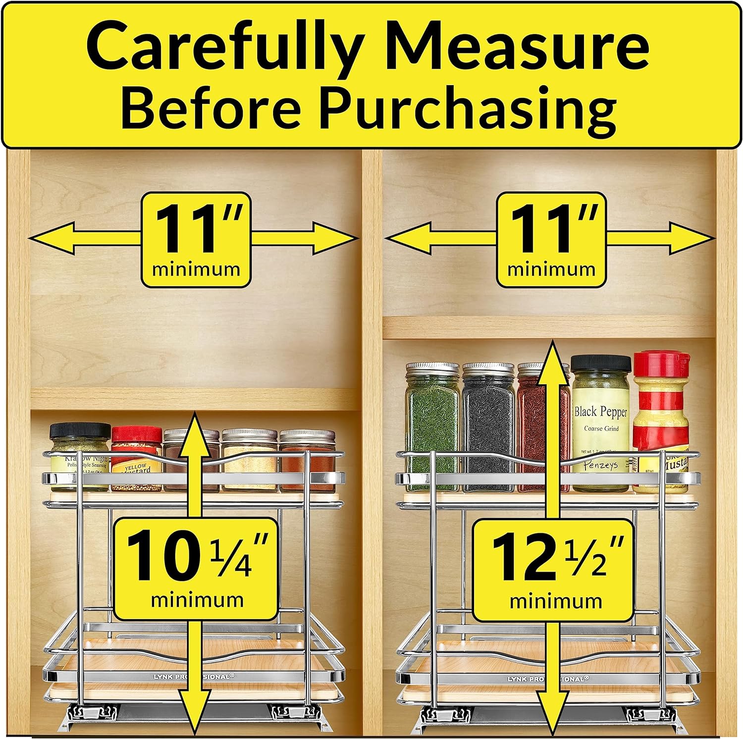 LYNK PROFESSIONAL® Élite™ Pull Out Spice Rack Organizer for Inside Kitchen Cabinets - 10-1/4 inch
