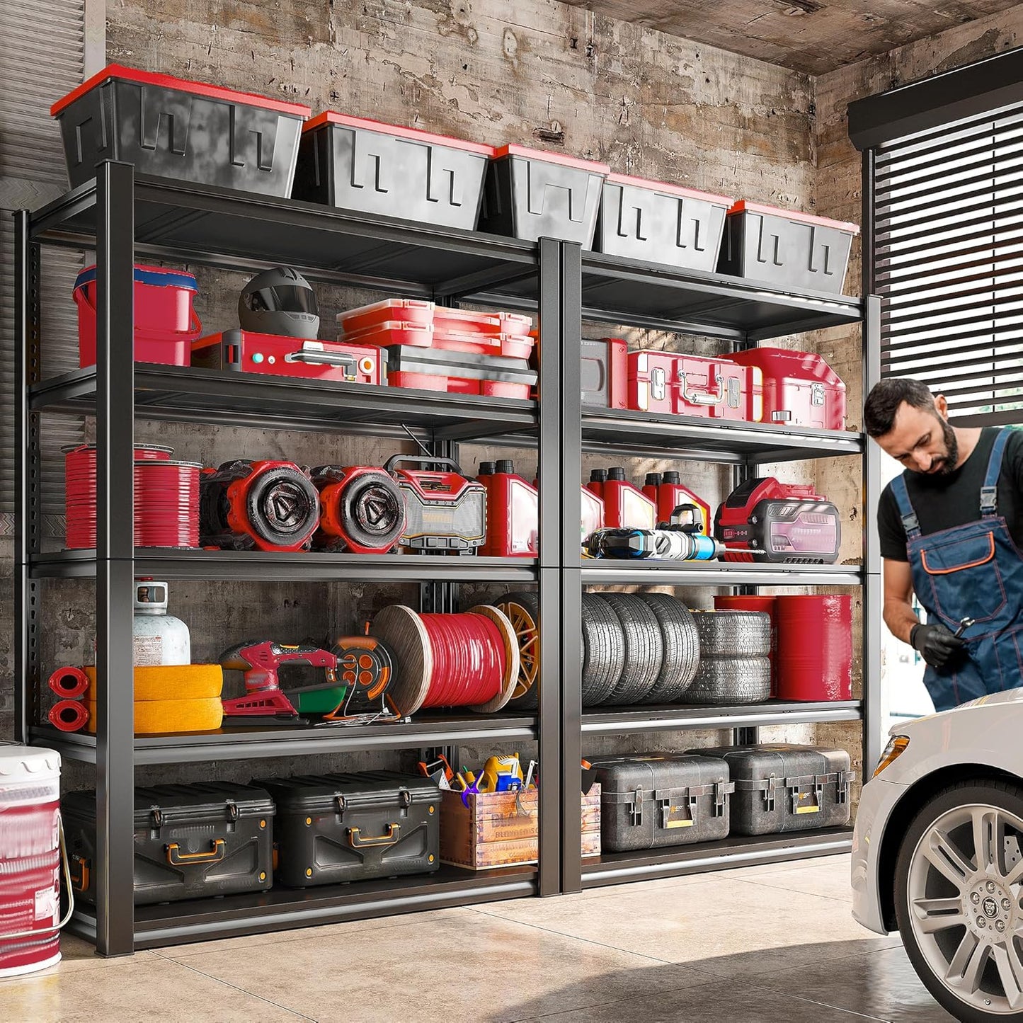 Raybee Storage Shelves 2000LBS Garage Shelving Heavy Duty, 5-Tier Adjustable Garage Shelves, Metal