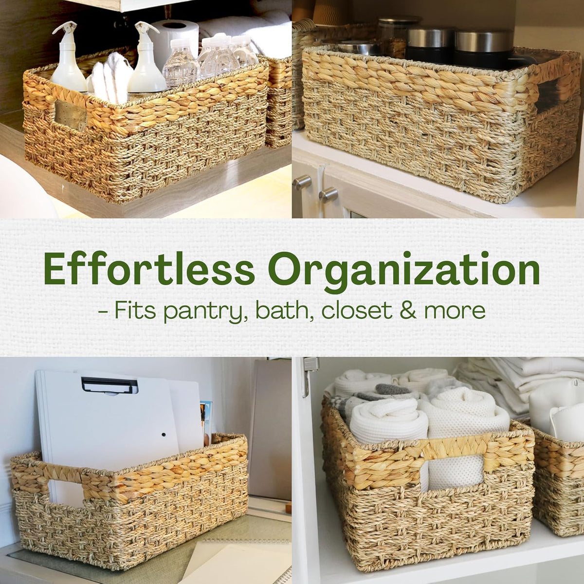 Large Wicker Storage Basket with handles, Natural, Woven, Seagrass and Hyacinth Organizing Baskets