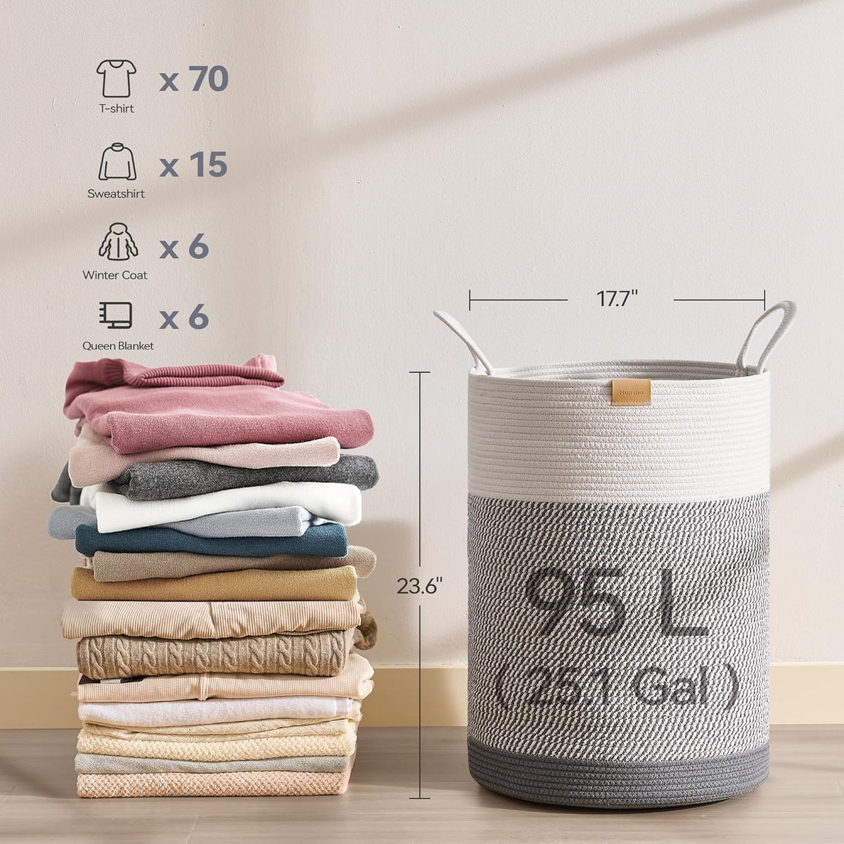 Laundry Hamper 95L,Large Laundry Basket for Clothes,Decorative Storage Basket for Blankets,Cotton