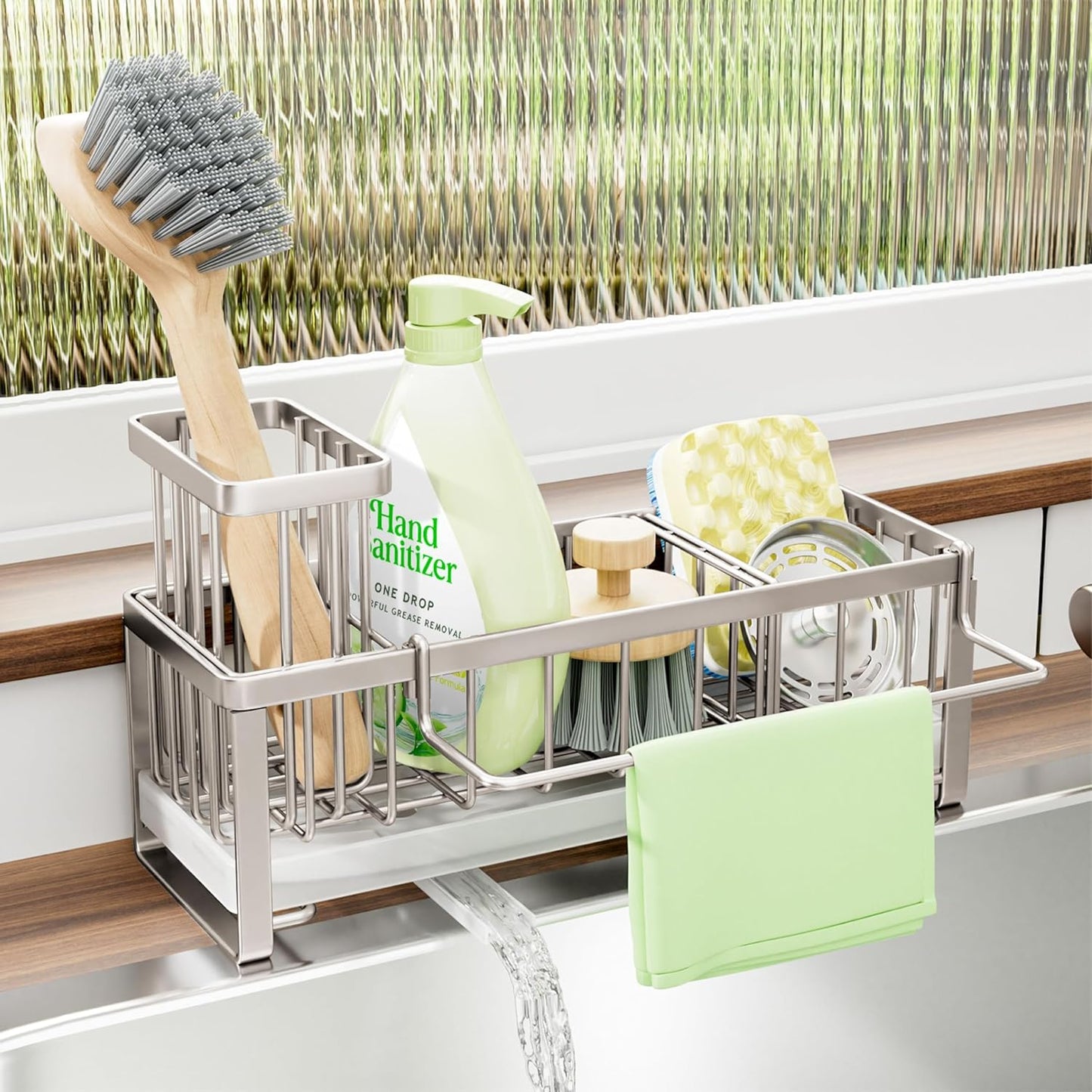 SWTYMIKI Sponge Holder for Kitchen Sink - Sink Caddy with Brush Holder Self-draining Sponge Caddy