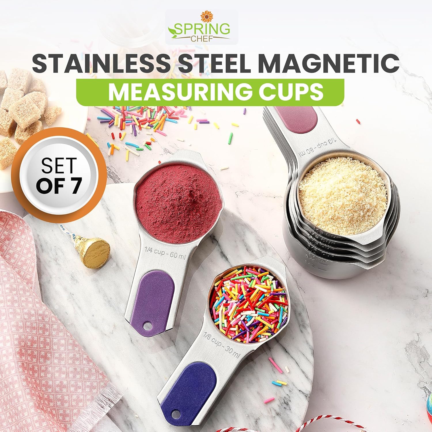 Spring Chef Magnetic Stainless Steel Measuring Cups, Patented, Kitchen Tools with Easy to Read