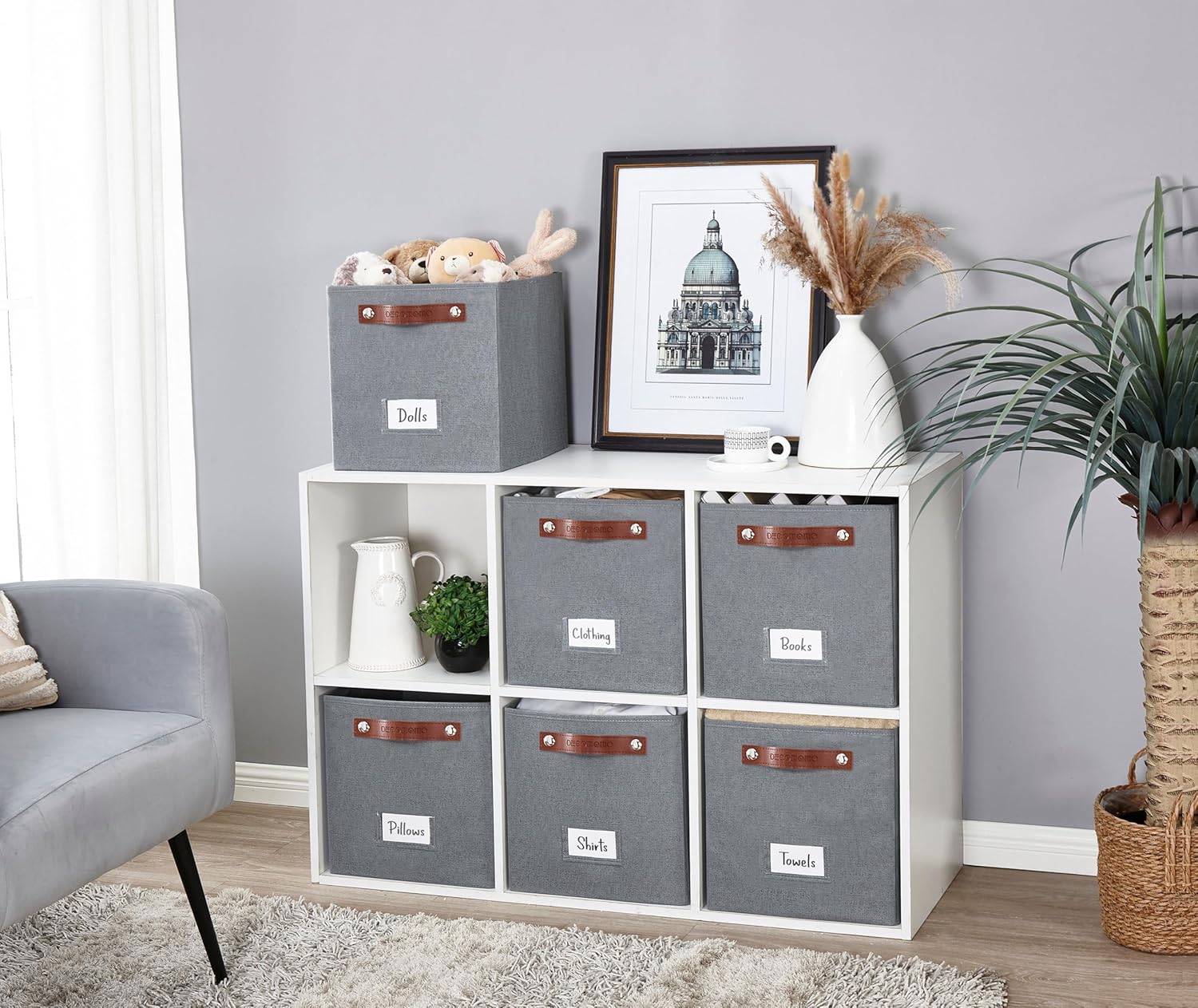DECOMOMO Storage Bins, Cube Storage Bin with Labels, Fabric Storage Cubes for Shelves (11" / 6pcs