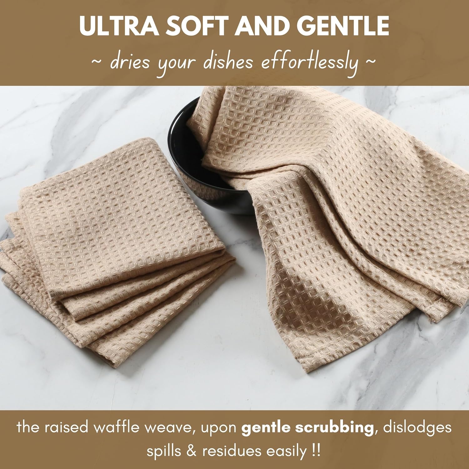 Native Fab Cotton Kitchen Towel with Hanging Loop 16x26 inches, 4-Pack, Waffle Weave Kitchen Towels