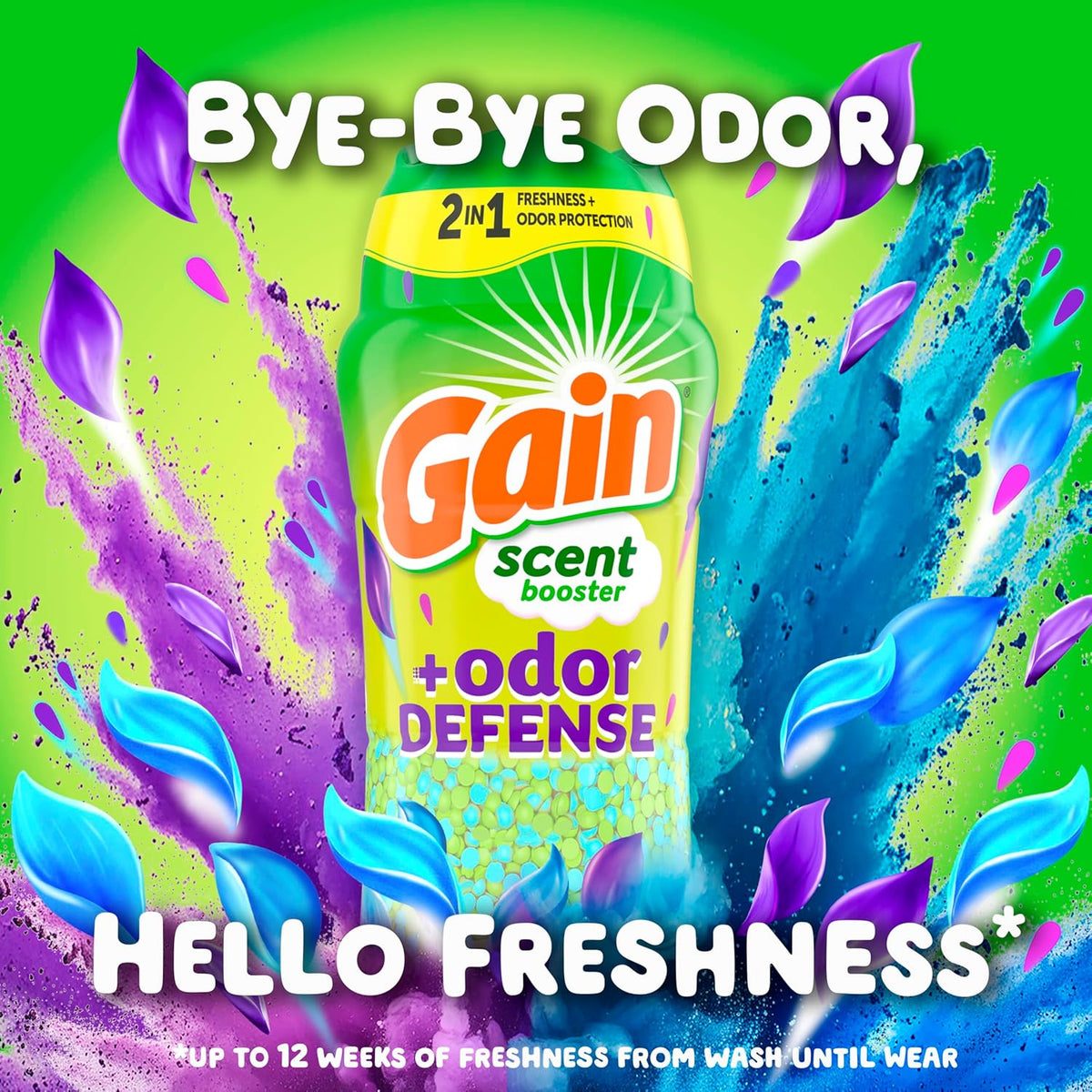 Gain Odor Defense In-wash Scent Booster, Super Fresh Blast scent, 21.1 OZ, 2 in 1 Freshness plus