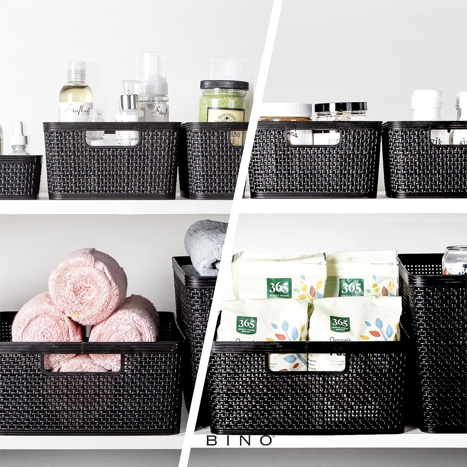 BINO | Woven Plastic Basket | Large (Black), 3-Pack | THE JUTE COLLECTION | Home Organization