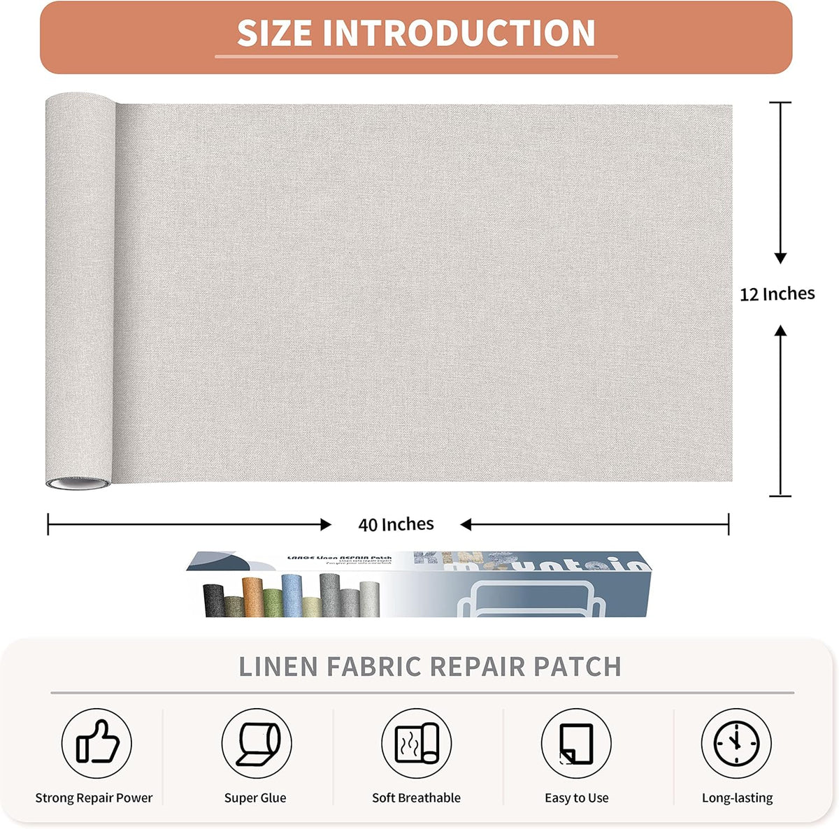 Fine Linen Fabric Patches, Self-Adhesive, Extra Large 12x40 Inch, Multi Color, for Sofa & Clothes