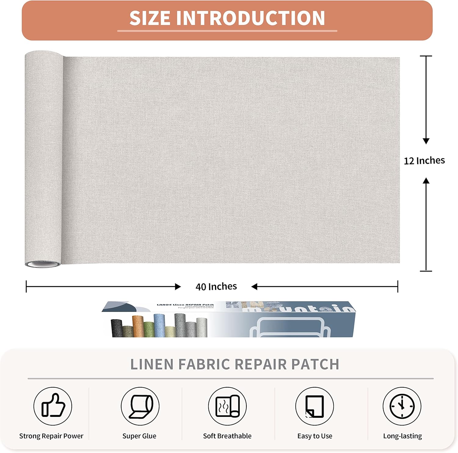 Fine Linen Fabric Patches, Self-Adhesive, Extra Large 12x40 Inch, Multi Color, for Sofa & Clothes