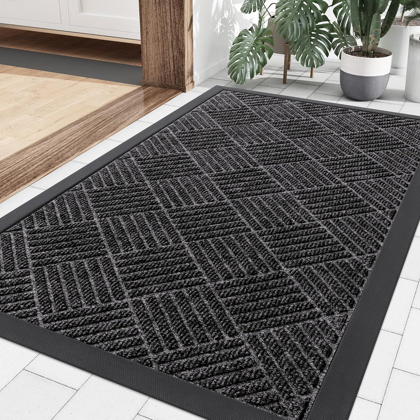 Smiry Front Door Mat Outside Entrance, Heavy Duty Outdoor Indoor Natural Rubber Doormat, Non Slip