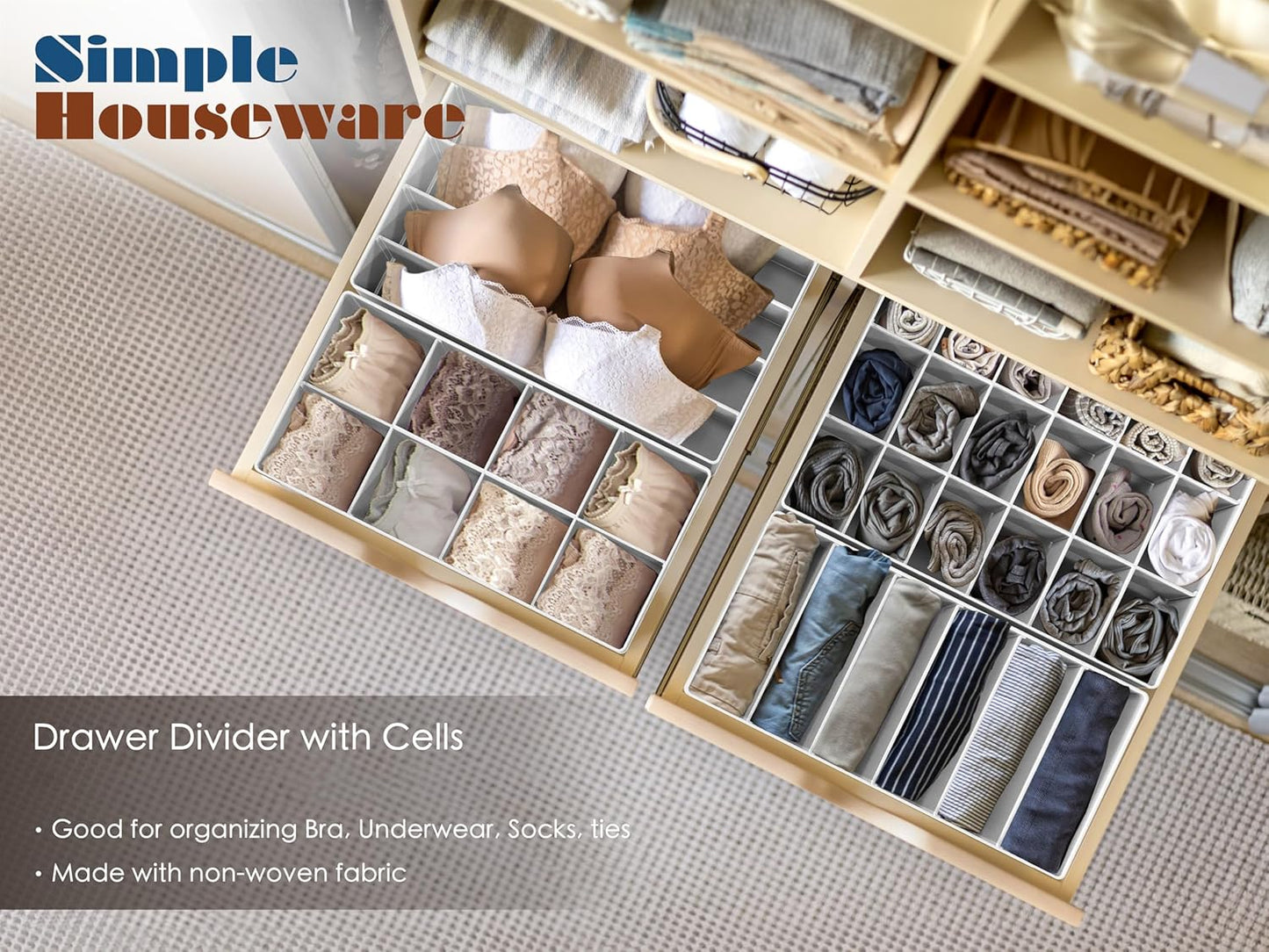 Simple Houseware 4-Pack Drawer Organizer Set - Closet Dividers for Underwear, Socks, Bras, Scarves