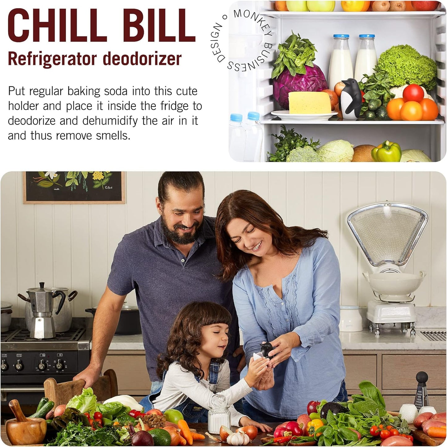 Monkey Business Chill Bill Refrigerator Deodorizer, Baking Soda Container, Baking Soda Fridge