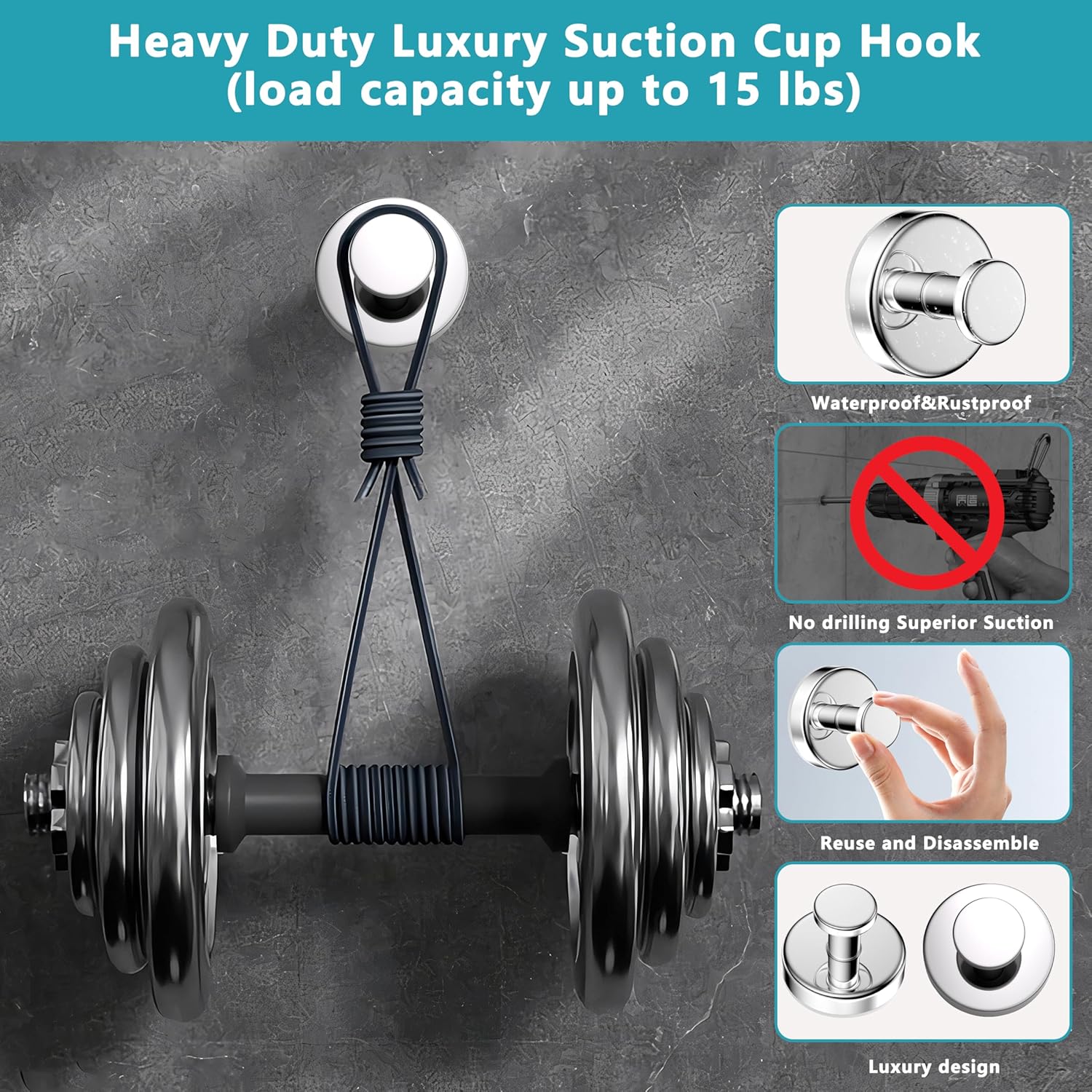 Suction Cup Hooks for Shower,Removable No Drill Towel Hooks,Upgraded 15 lbs Strong Suction hooks
