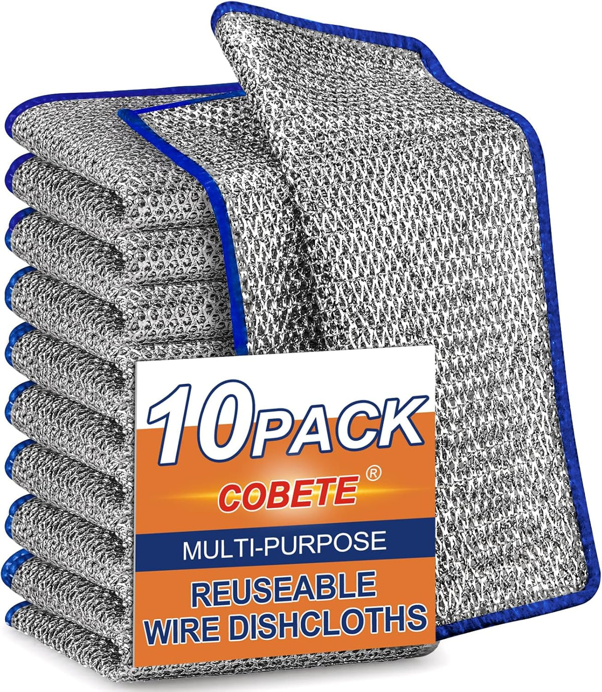 COBETE Non Scratch Wire Dishcloth,Double-Layer Wire Dishwashing Rags for Wet and Dry,Wire Miracle