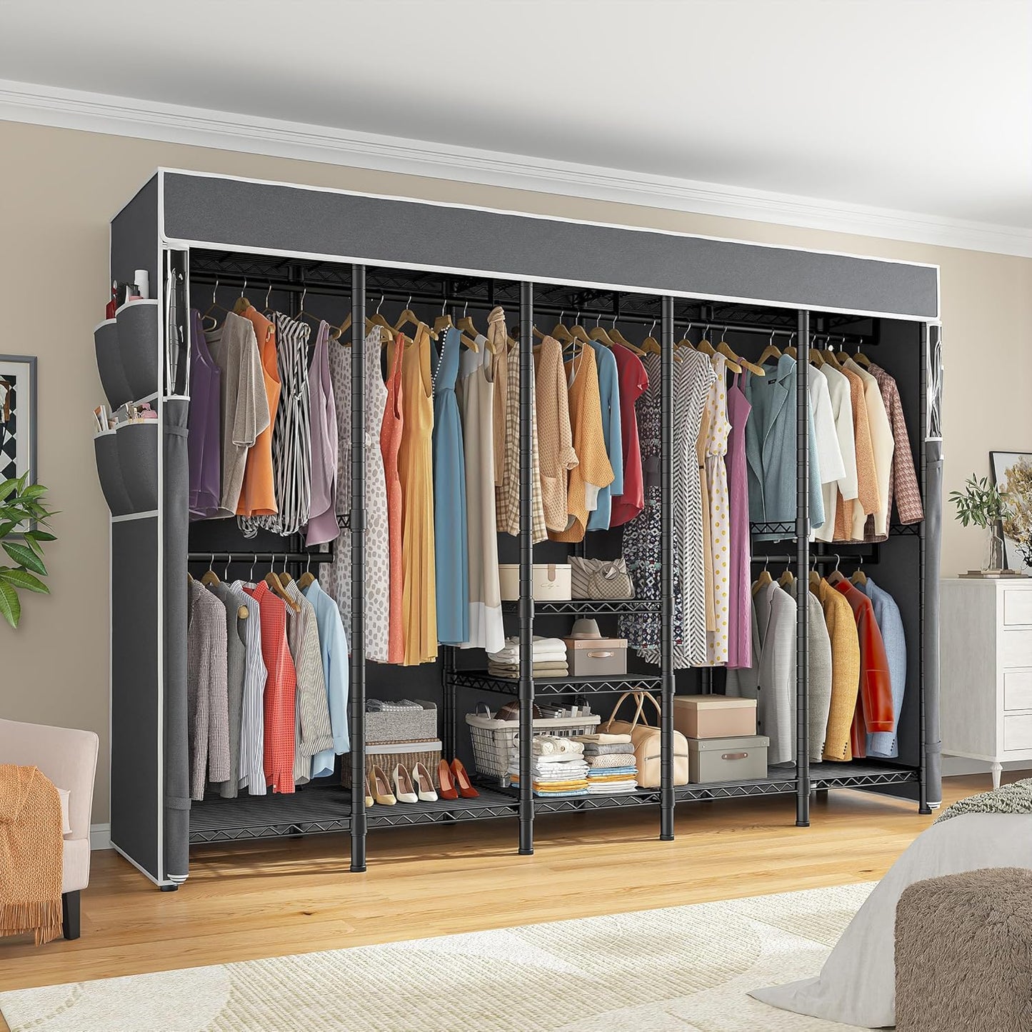 Raybee 90.6" W Clothes Rack with Cover Heavy Duty Clothing Rack with Cover Loads 1200LBS