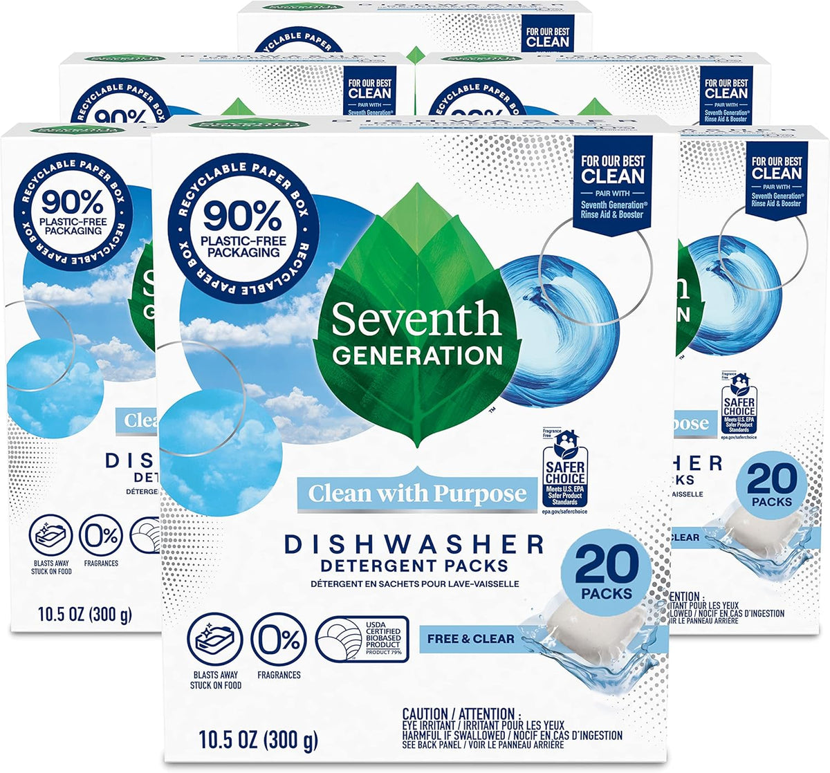 Seventh Generation Dishwasher Detergent Packs Free & Clear Pack of 6 for sparkling dishes