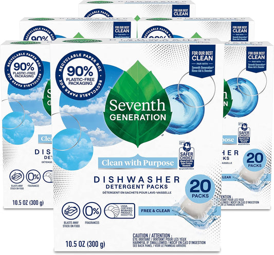 Seventh Generation Dishwasher Detergent Packs Free & Clear Pack of 6 for sparkling dishes