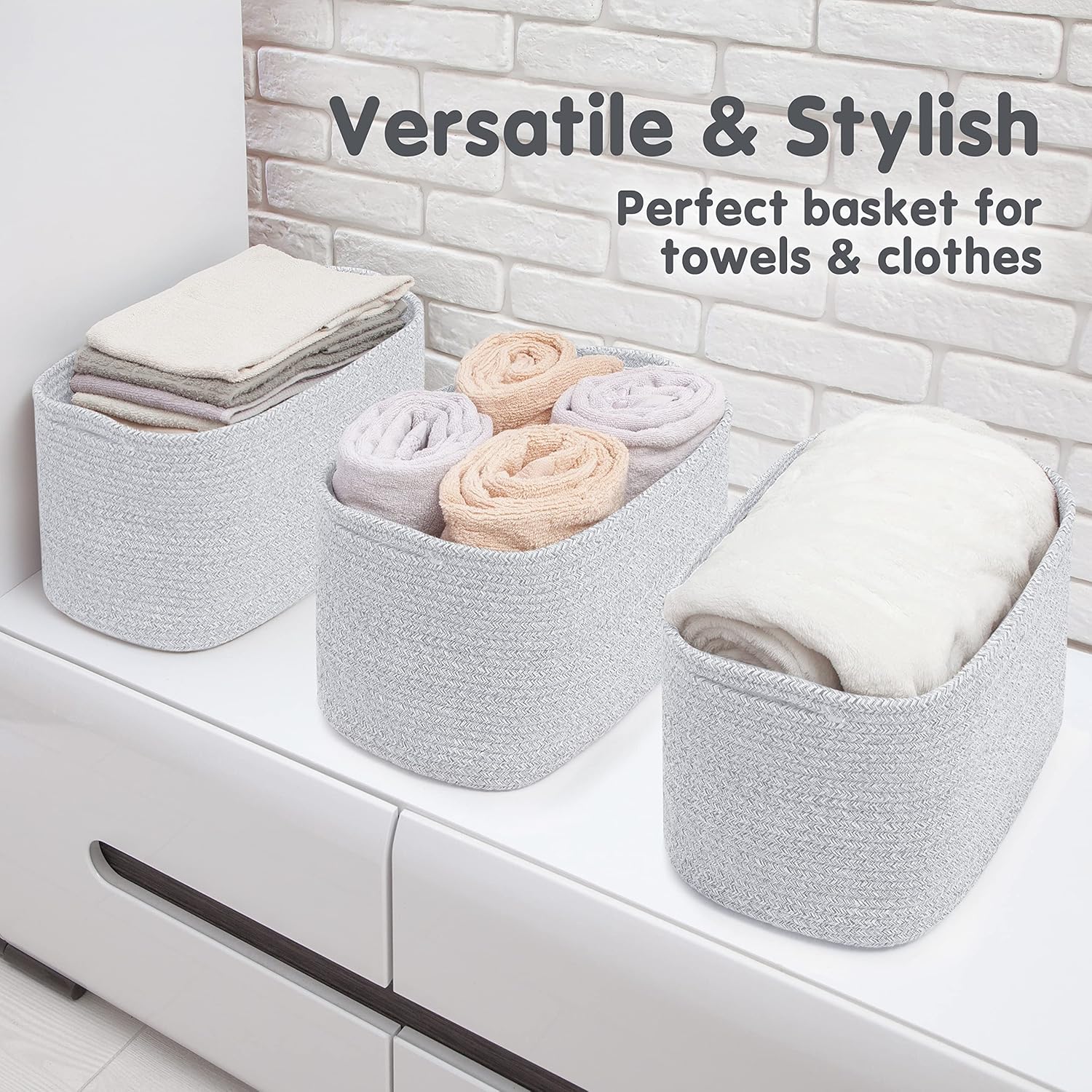 CHAT BLANC Cotton Rope Baskets for Organizing | Storage Baskets for Shelves | Rope Basket for