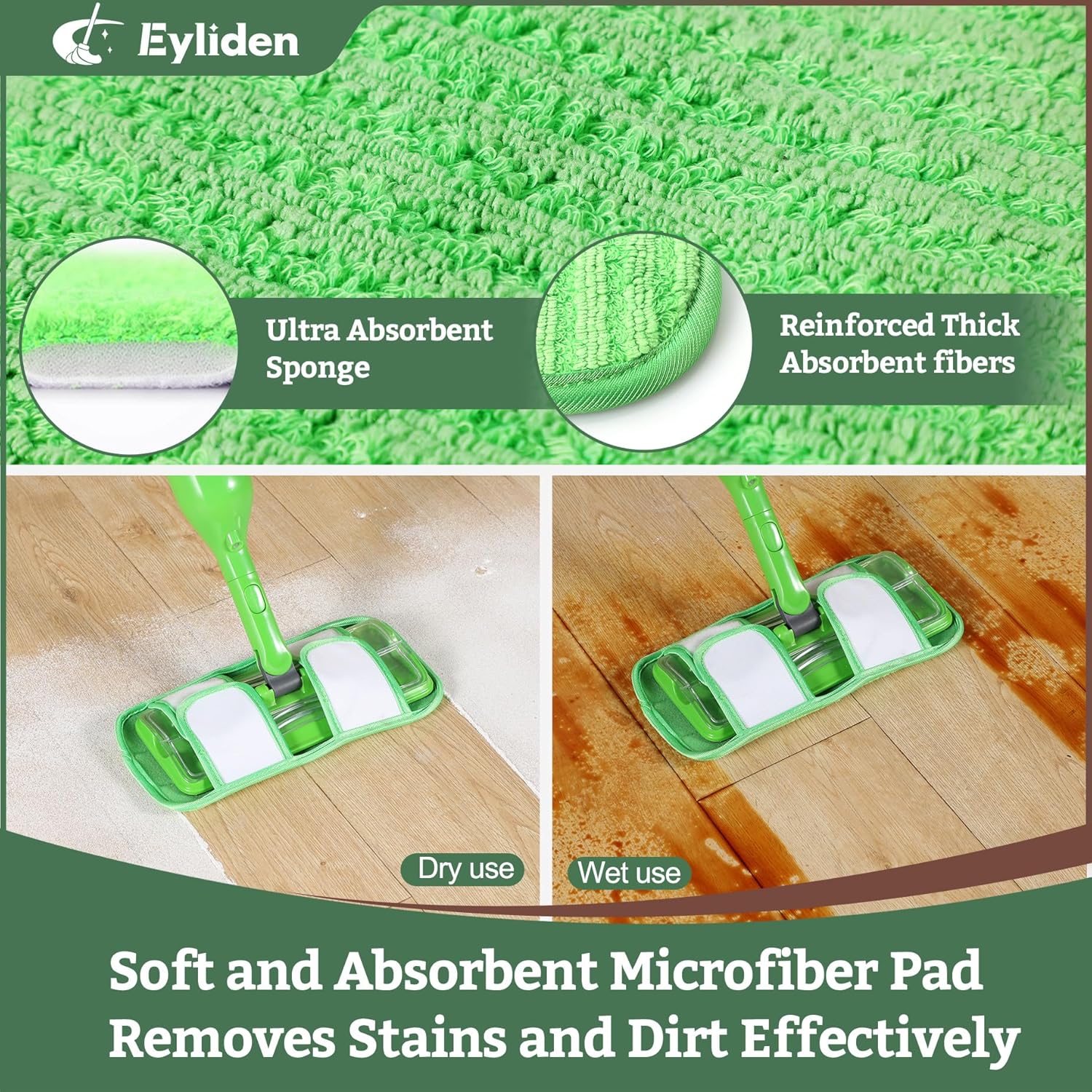 Eyliden Spray Mop - Design for Small Spaces | 12 Disposable Cloths, 1 Reusable Pad, 13 oz