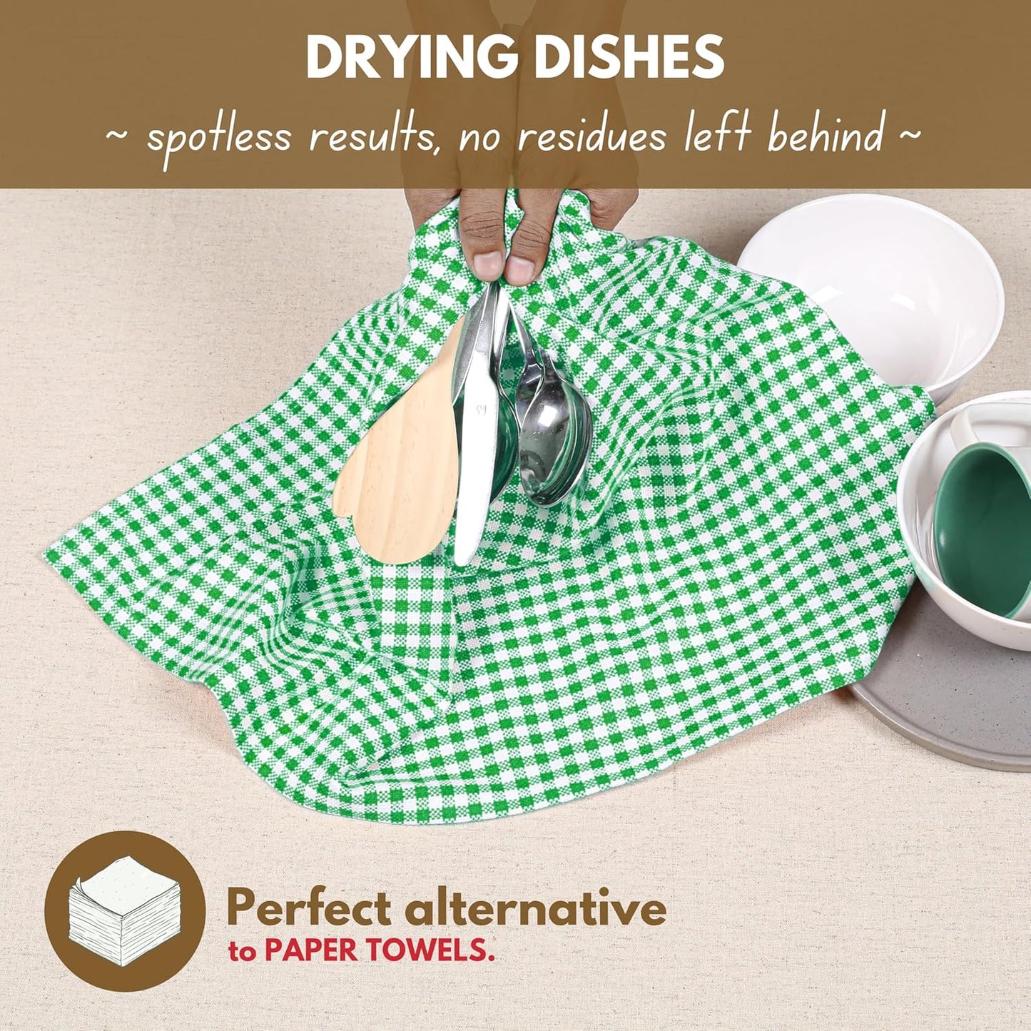 Native Fab Kitchen Dish Towels 16x26 inches Set of 4 Gingham Mini Check- 100% Cotton Dish Cloths