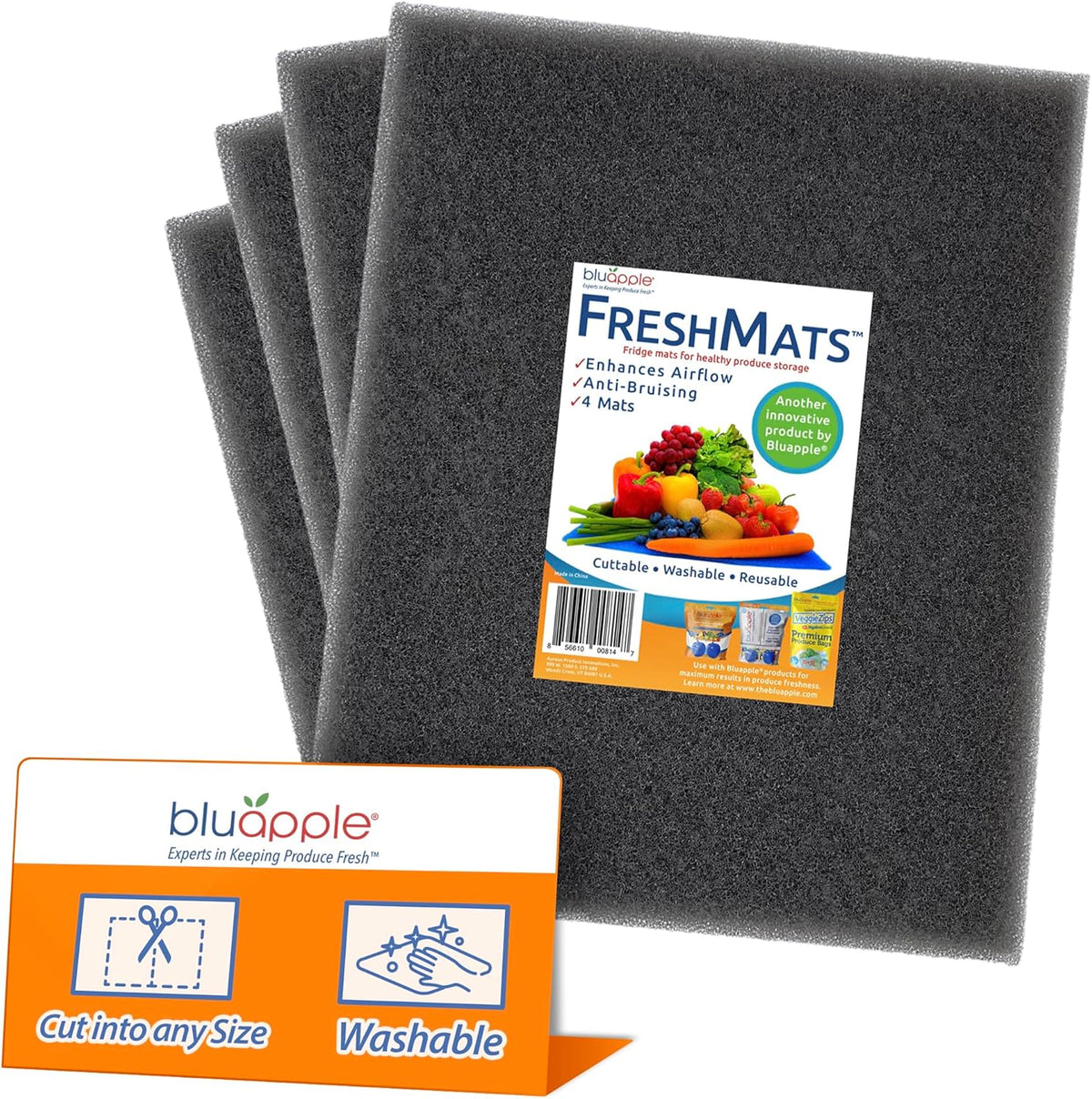 Bluapple FreshMats, Refrigerator Bin Liner, Fridge Drawer Mats, Crisper Life Extender Liner Keeps