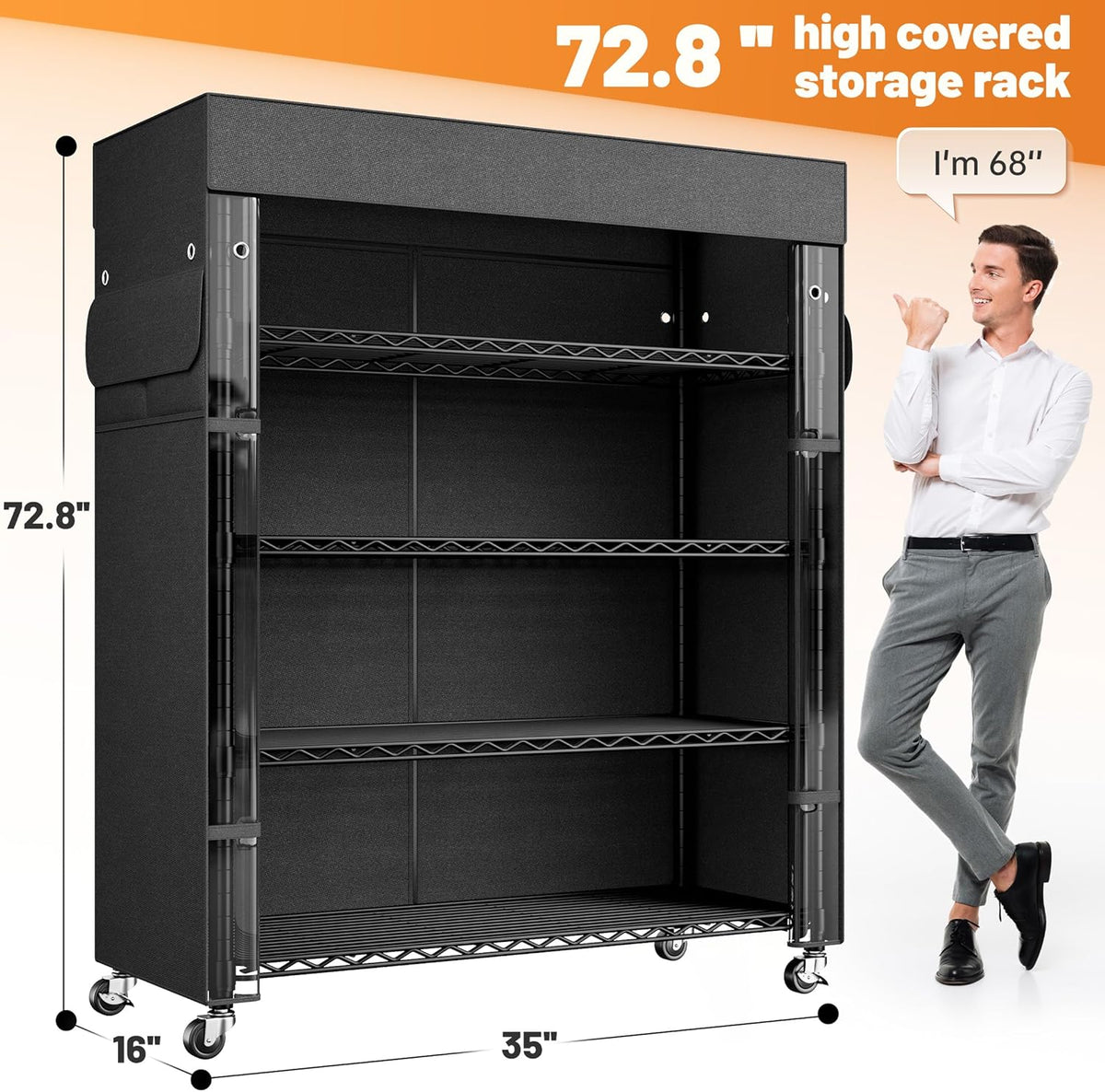 REIBII 72.8" H Storage Shelves with Wheels Wire Shelving Cover Heavy Duty Metal Shelving for Pantry