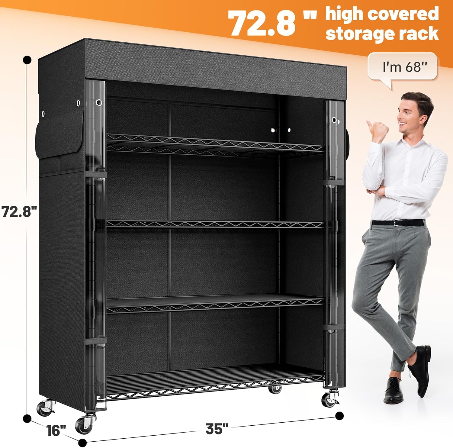 REIBII 72.8" H Storage Shelves with Wheels Wire Shelving Cover Heavy Duty Metal Shelving for Pantry