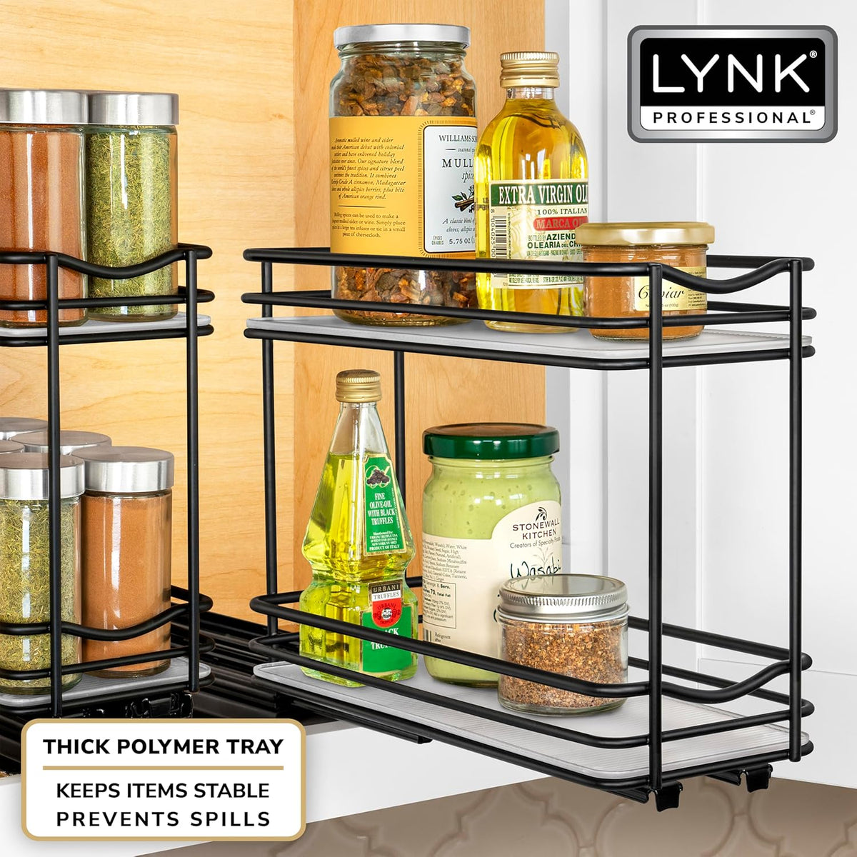 LYNK PROFESSIONAL® Pull Out Spice Rack Organizer for Inside Kitchen Cabinets - 4-1/4 inch Wide