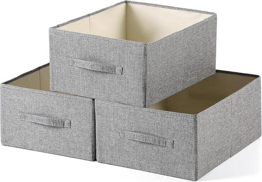 Linen Folding Storage Bins, 3 Pack Large Storage Baskets, Washable, Clothing Storage Bins with