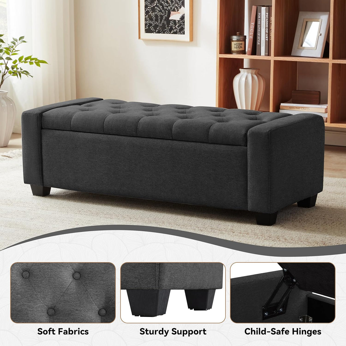 48" Ottoman with Storage, Soft Storage Ottoman Bench for Bedroom, Tufted Upholstered Window